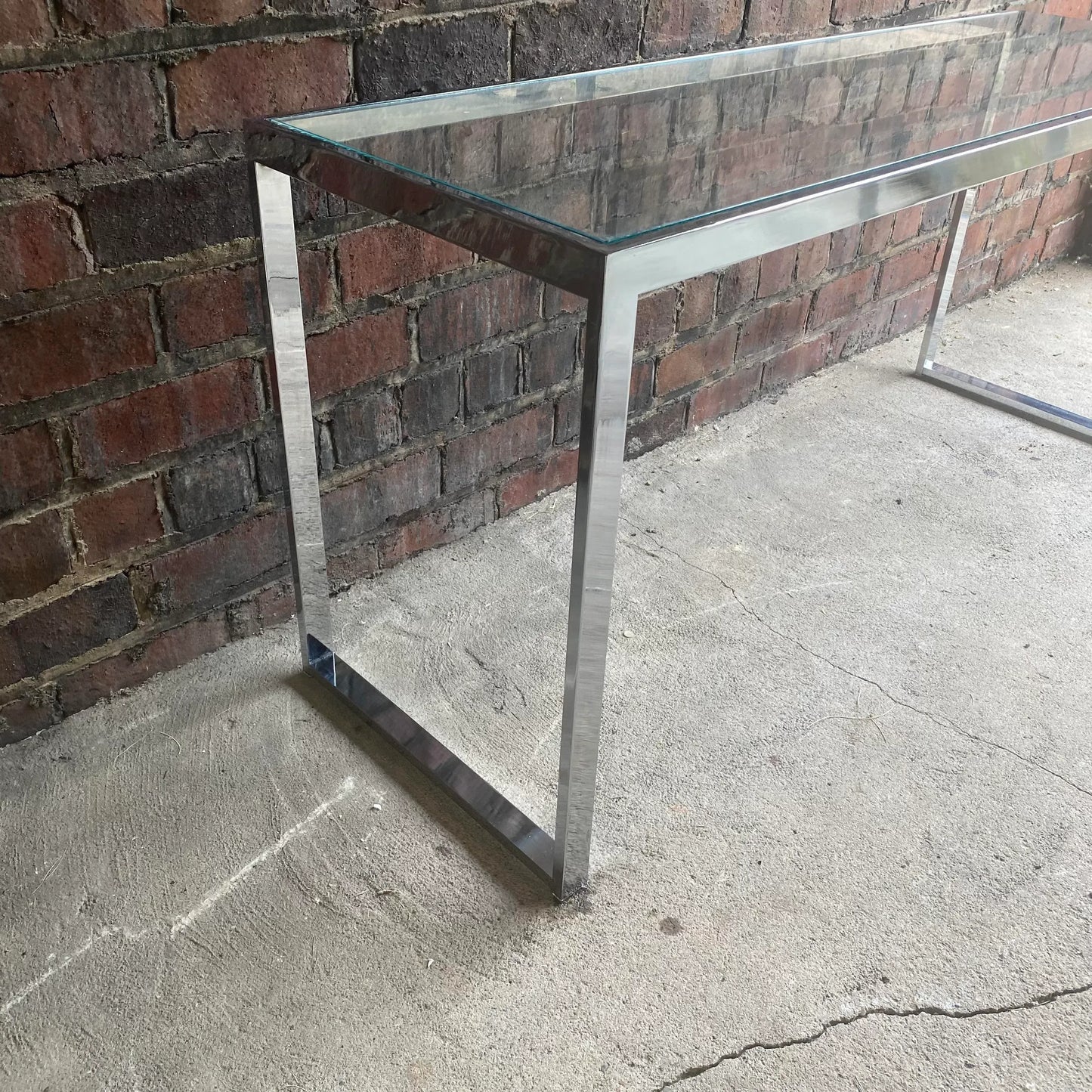 Vintage Chrome Long Side Table In the Style of Milo Baughman