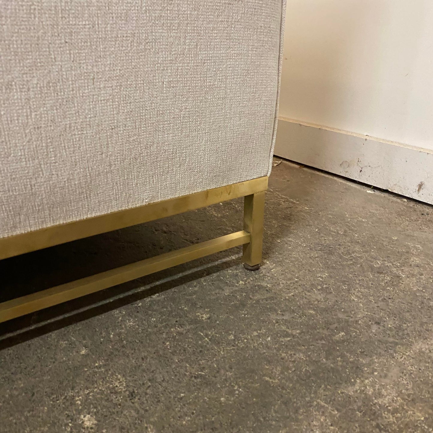 Reupholstered Mid Century Modern Paul McCobb Sectional Sofa with Travertine Top Side Table