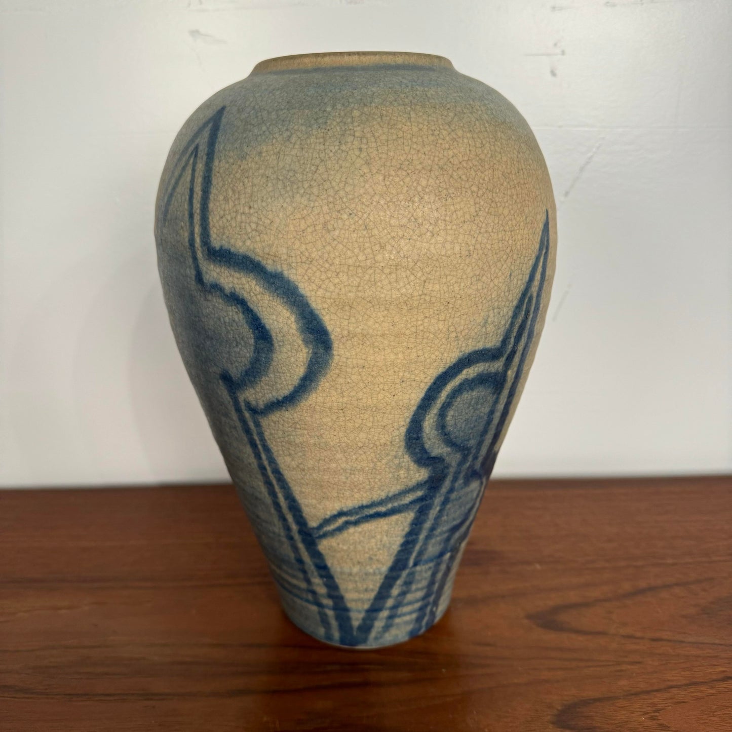 Blue and Cream Ceramic Glazed Vase