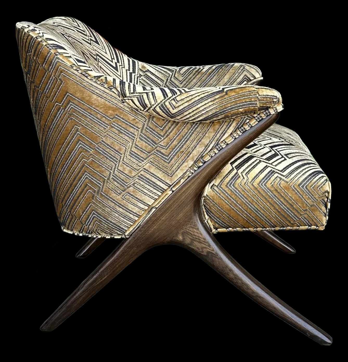 Mid Century Modern Lounge Chair Often Attributed to Karpen in Jim Thompson Fabric