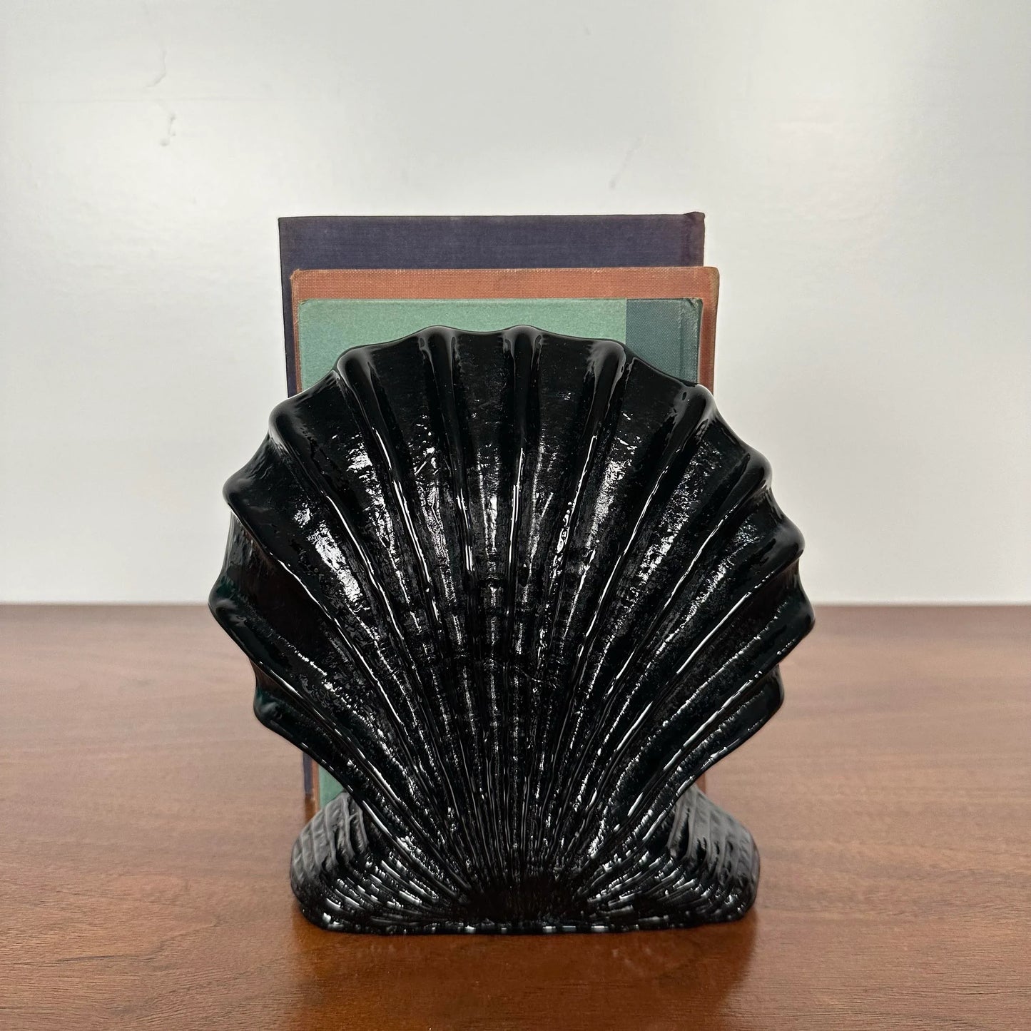 Pair of Blenko Glass Green Teal Clam Shell Bookends