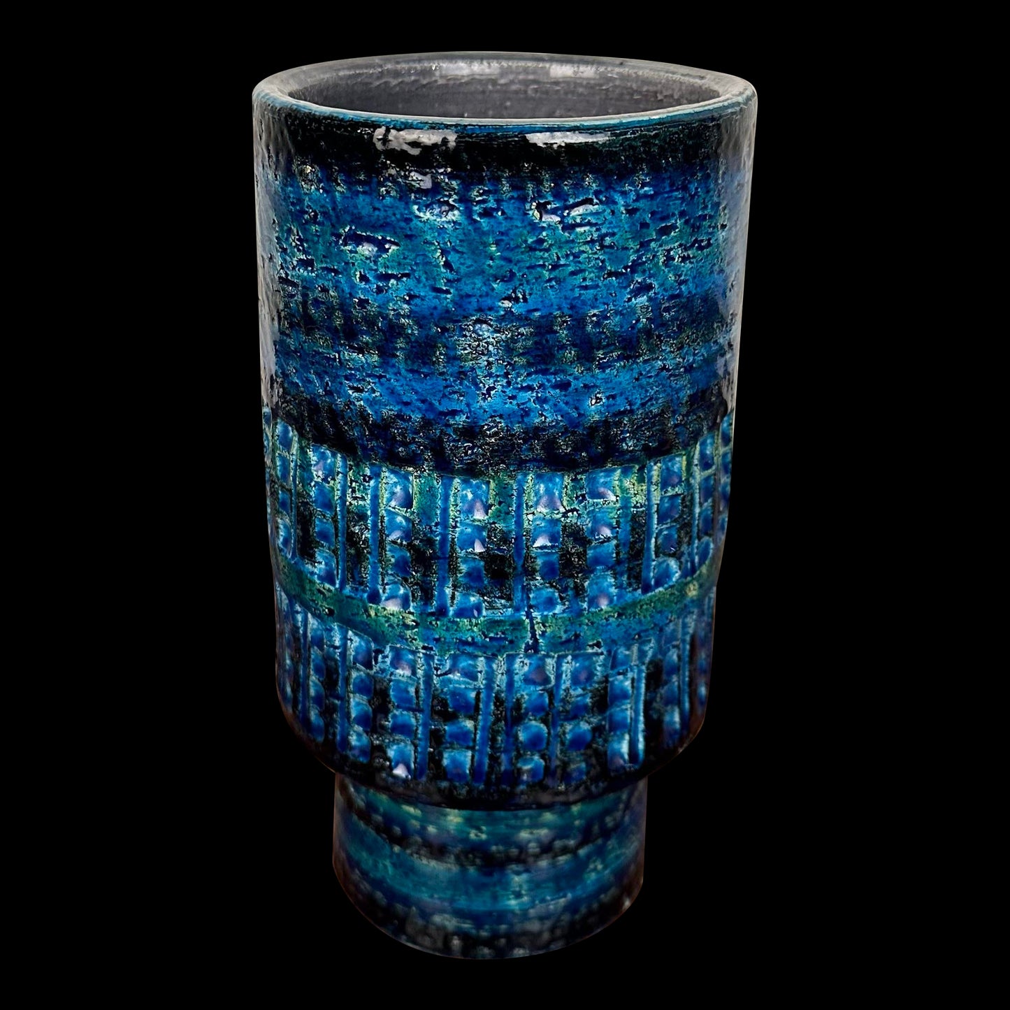 Mid Century Modern Italian Bitossi Rimini Blue Green Pottery Vase for Raymor