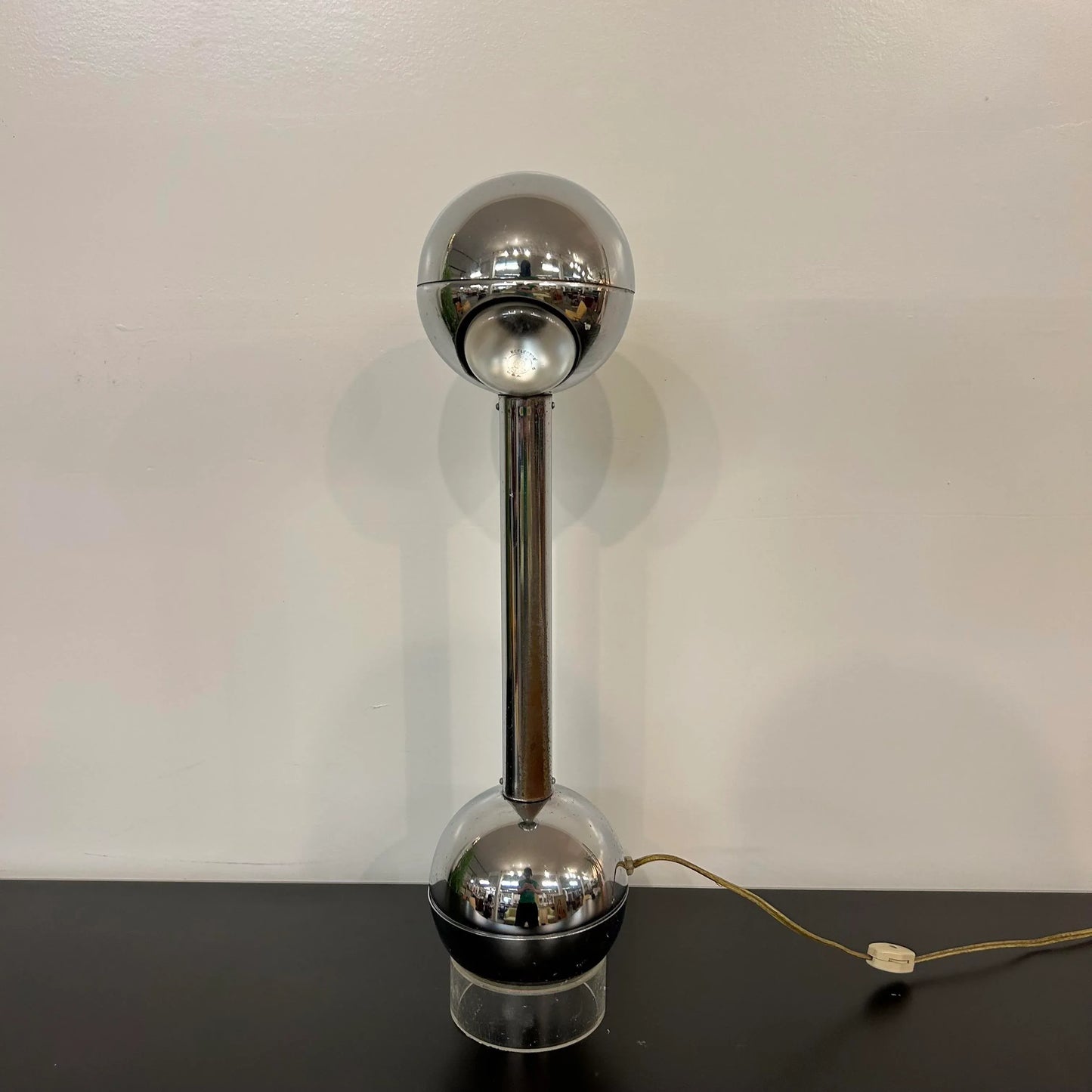 Chrome and Lucite Barbell Table Lamp by George Kovacs