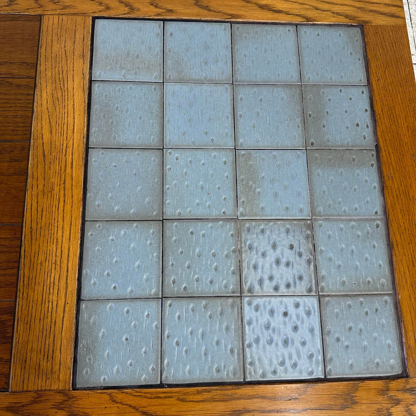 Ranch Oak Coffee Table Rectangle With Blue Tile Top