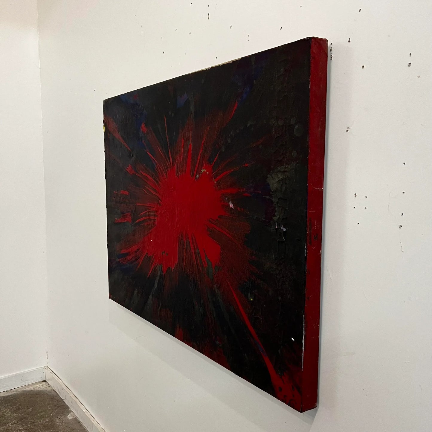 Red Splatter Abstract Painting Signed Sg