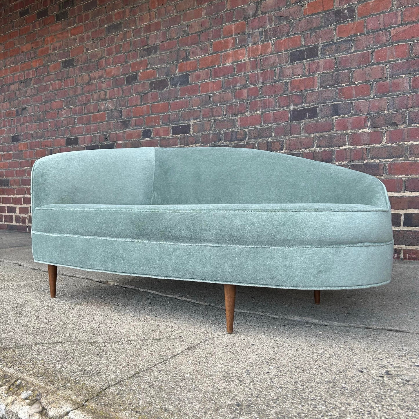 Vintage Chaise Lounge Covered in a Lush Velvet Faux Mohair Light Blue Green