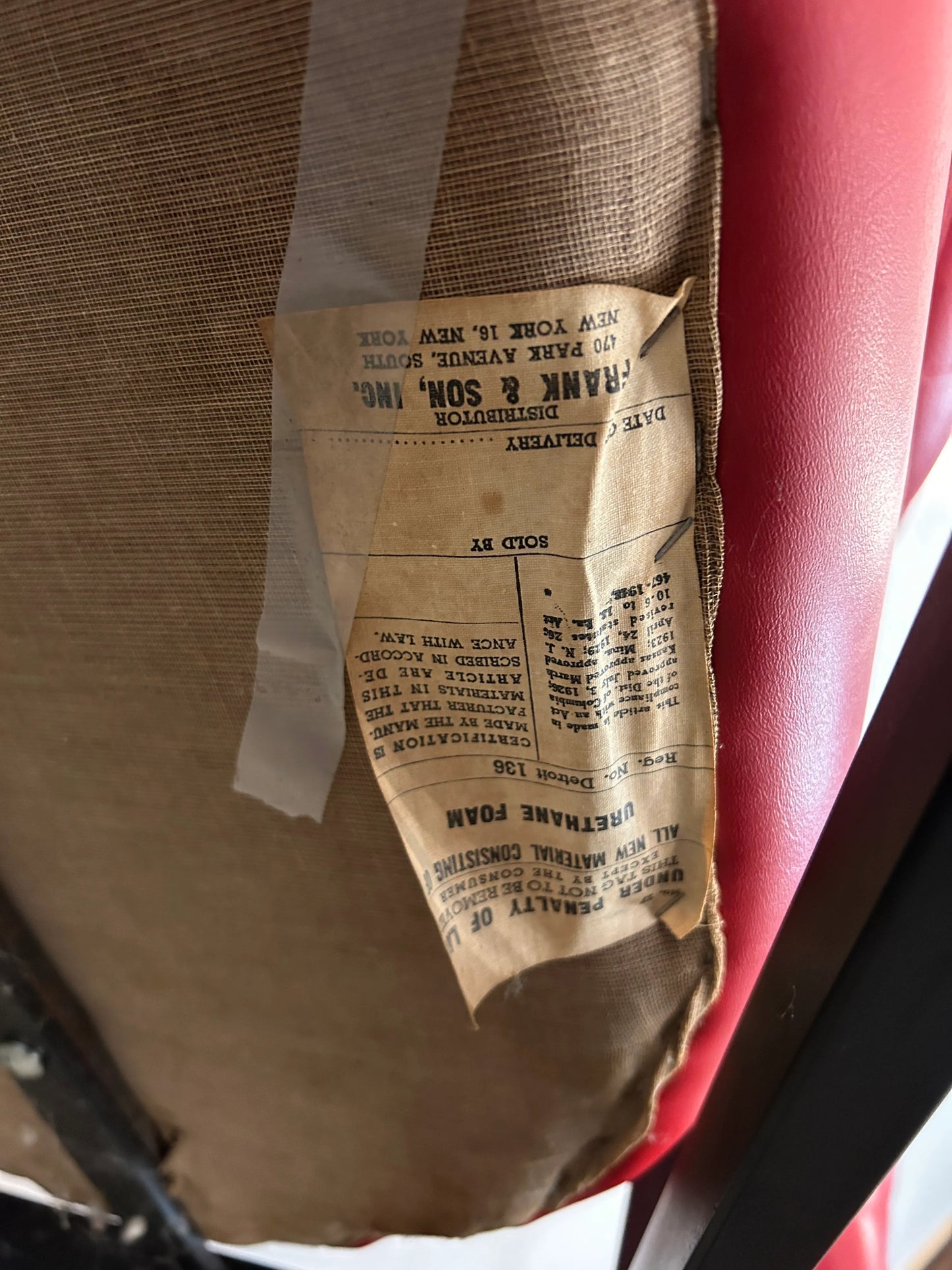 Red Vinyl Tufted Lounge Chairs Styled After Milo Baughman by Frank and Son