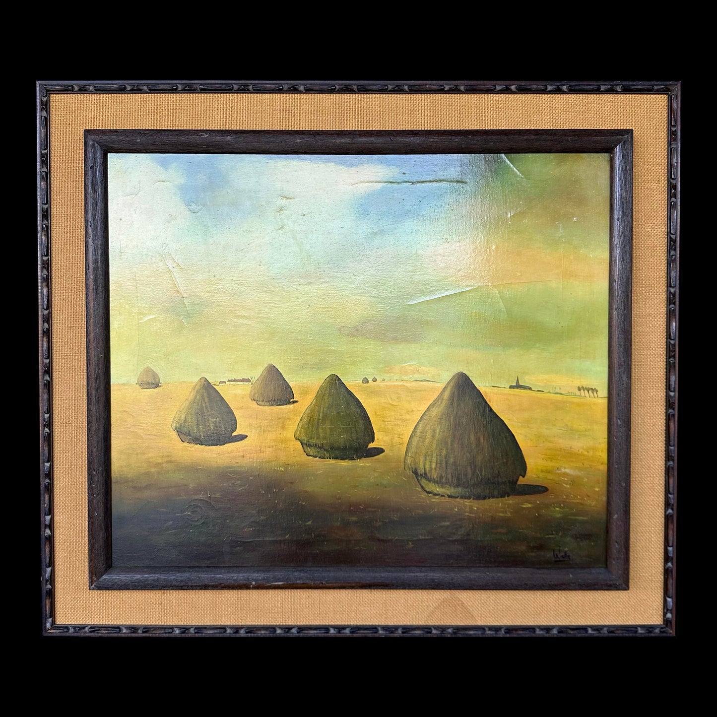 Framed Surrealist Oil Landscape Painting Signed Walle