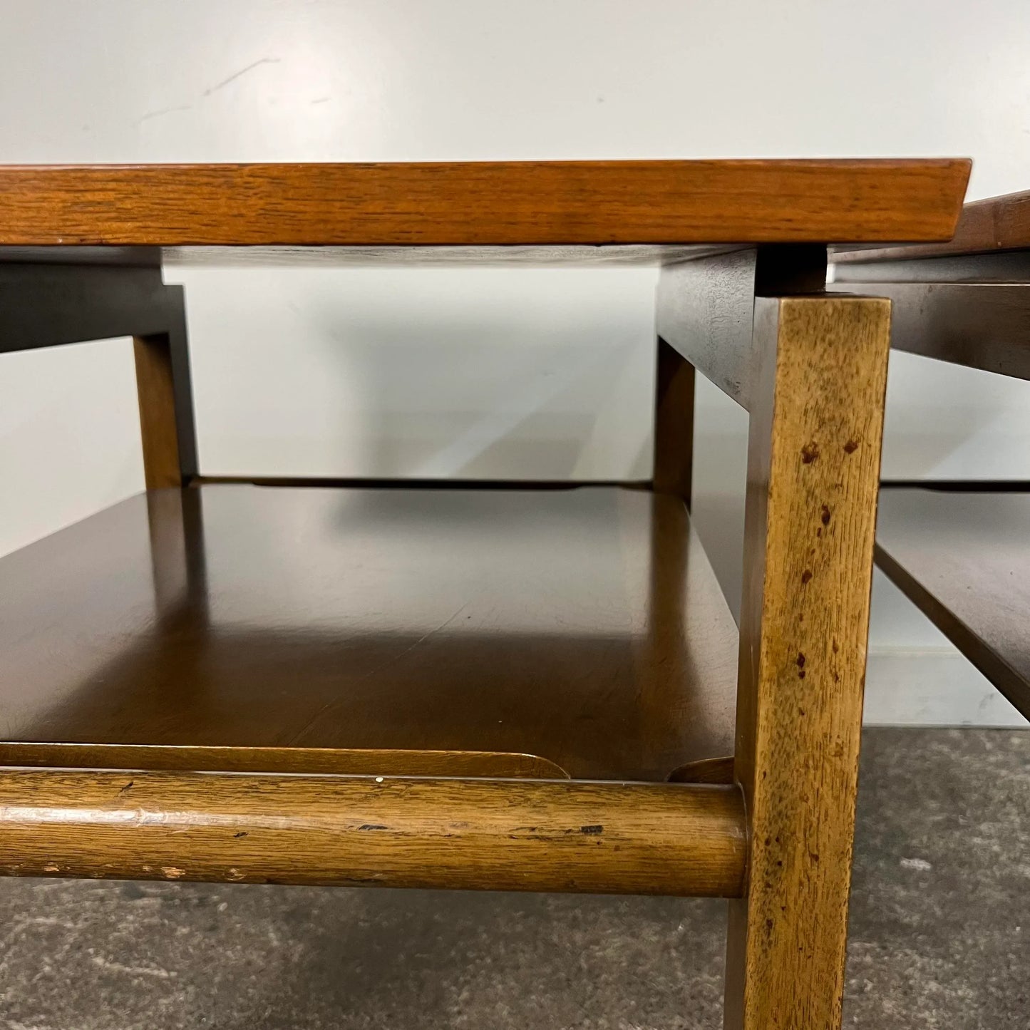 Pair of Two Tiered Leather Wrapped Dunbar Side Tables