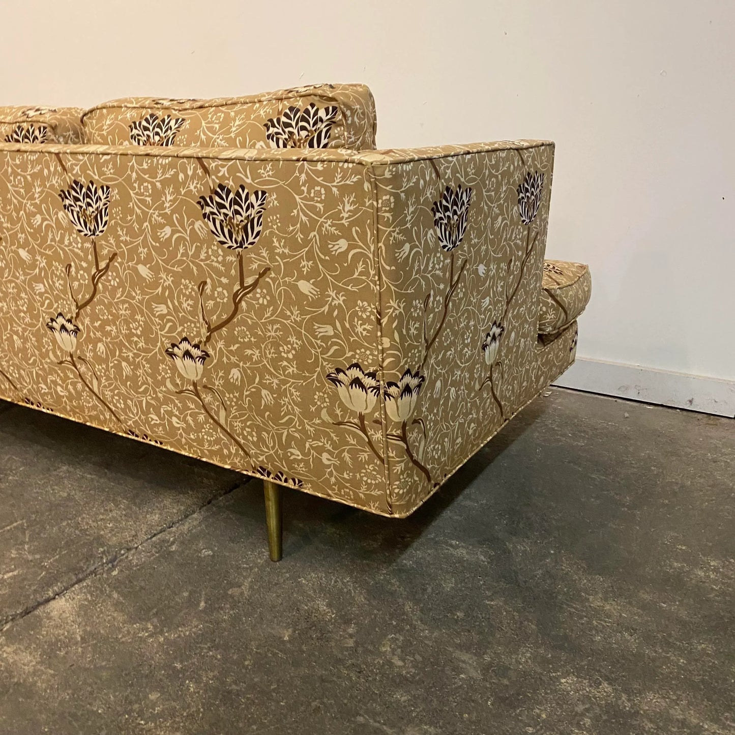 Mid Century Modern Edward Wormley for Dunbar Sofa Recovered in William Morris Fabric Brass Legs