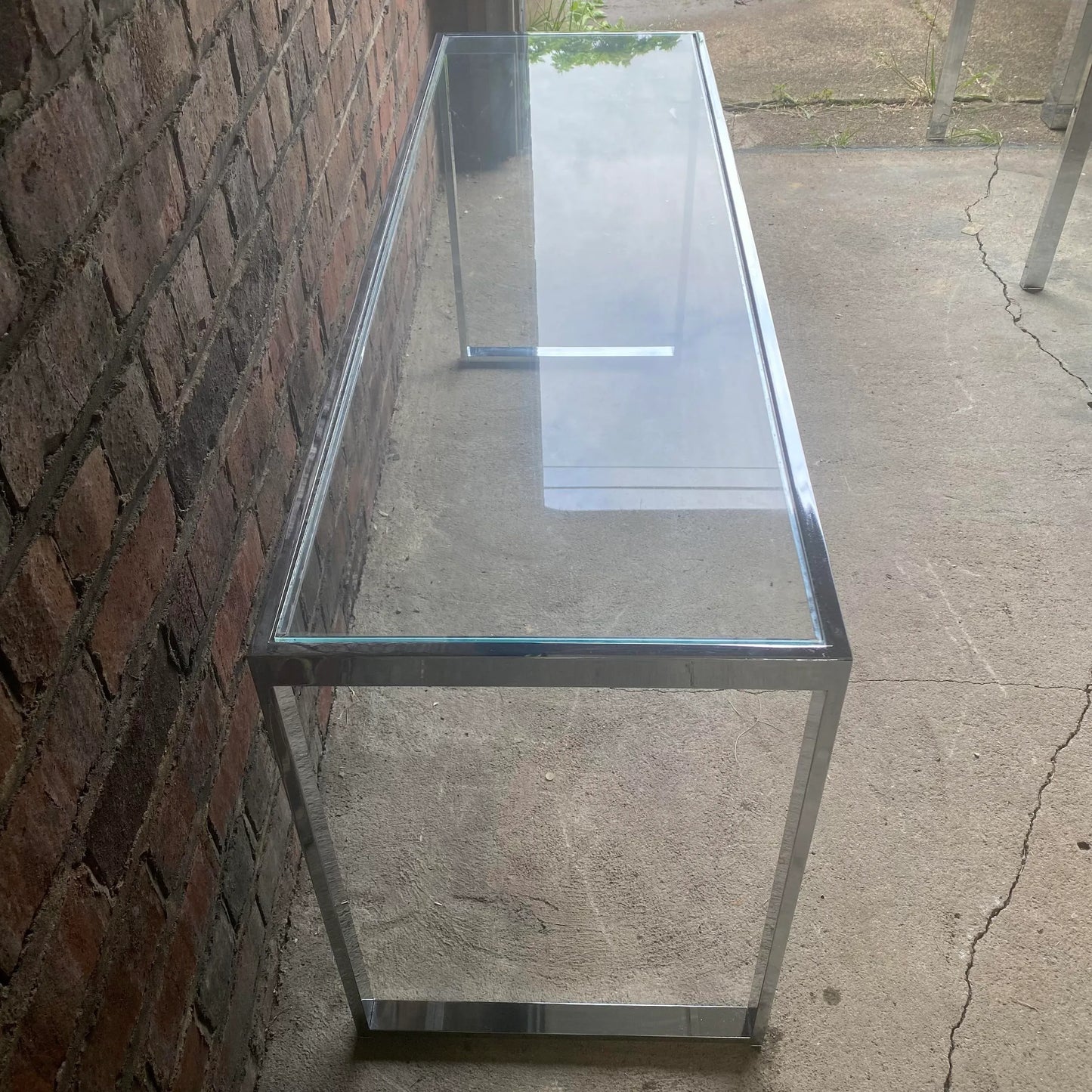 Vintage Chrome Long Side Table In the Style of Milo Baughman
