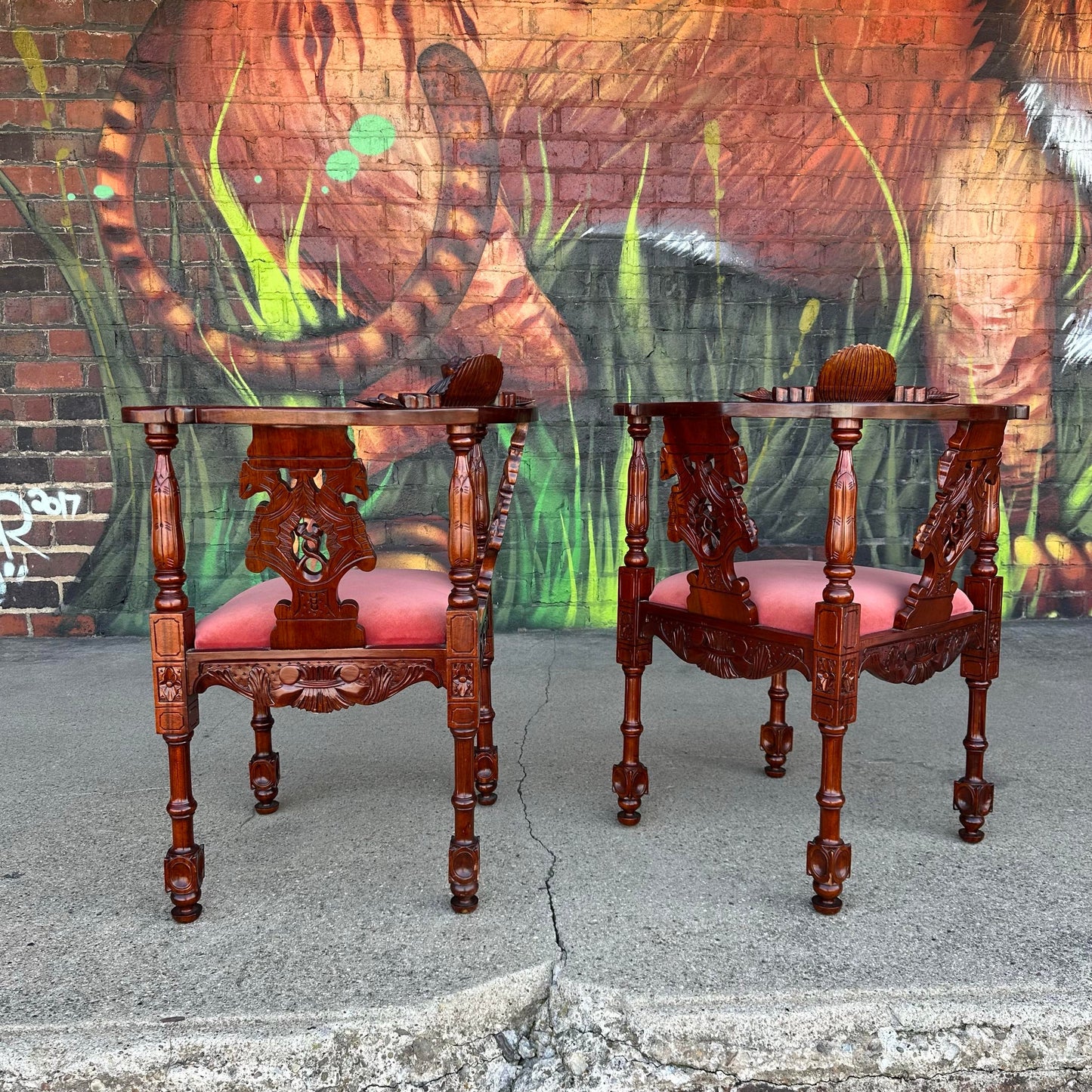 Pair of Renaissance Style Carved Corner Chairs