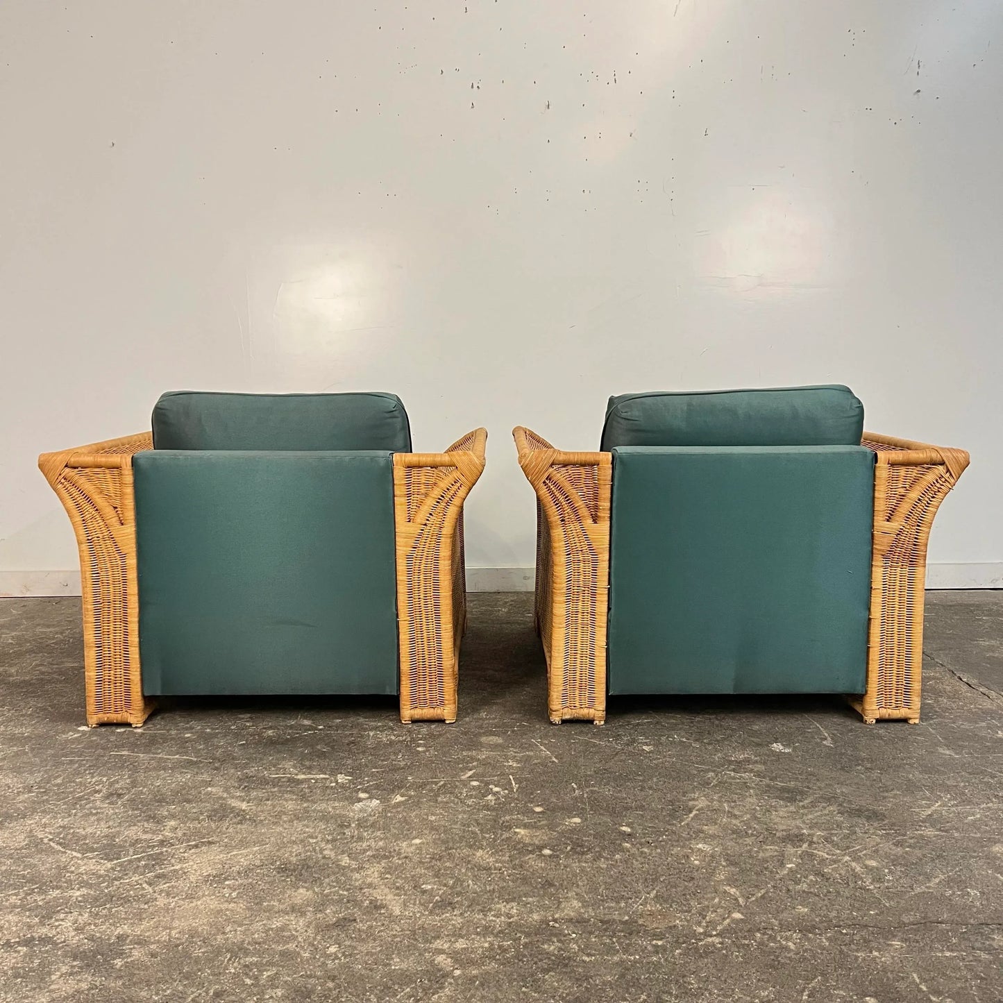 Pair of Large Cube Wicker Lounge Club Chairs