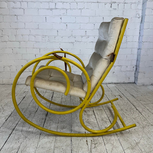 Yellow Metal Framed Rocking Chair Arthur Umanoff Style of Thonet