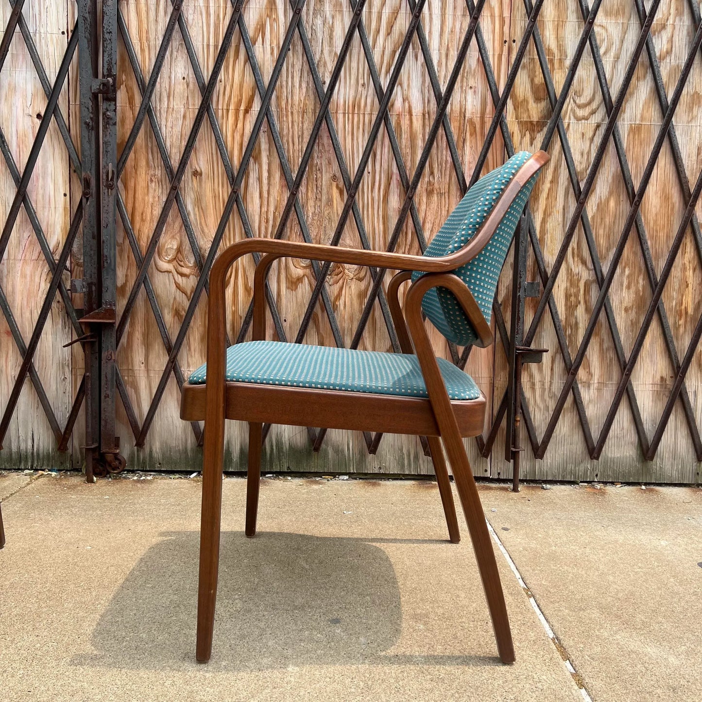 Pair of Bentwood Office Chairs by Don Pettit for Knoll Blue and White Fabric