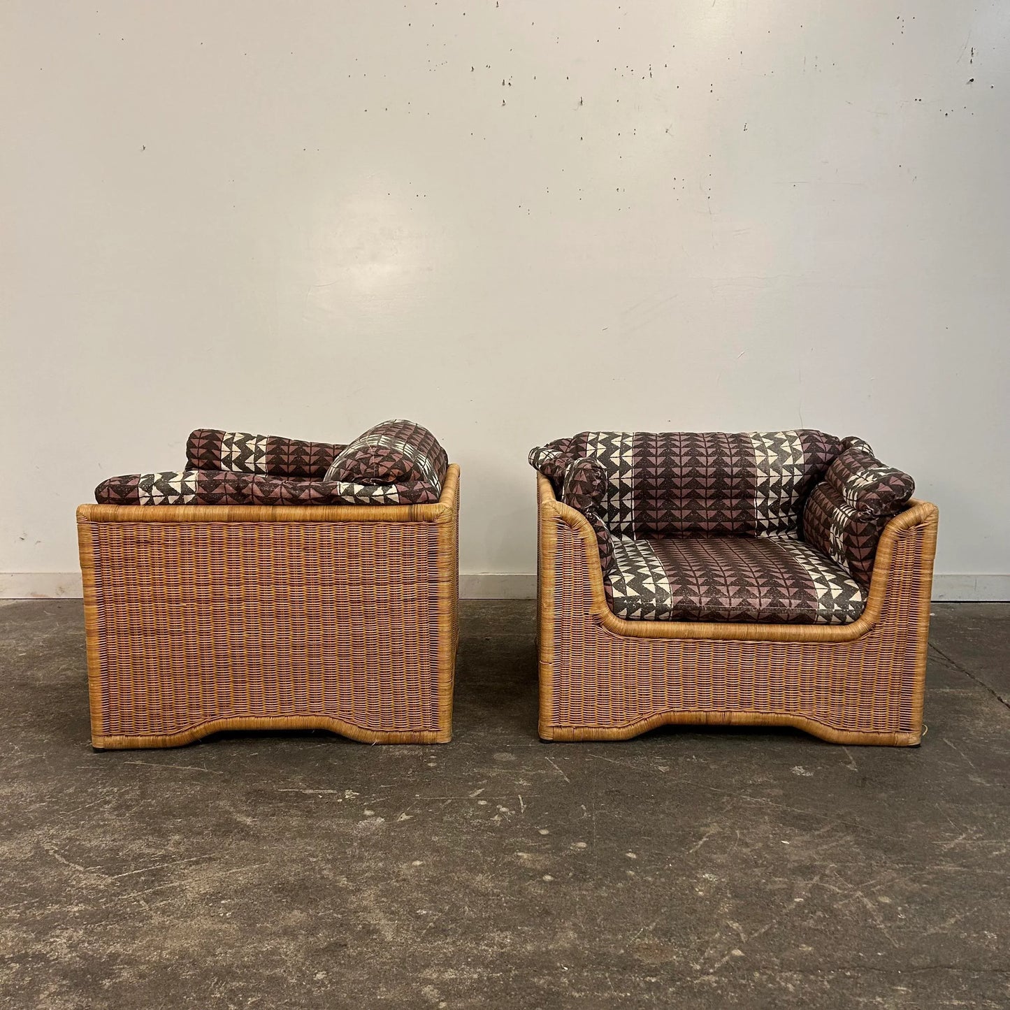 Pair of Wicker Indoor Club Chairs by Jack Cartwright for Founders 1970s