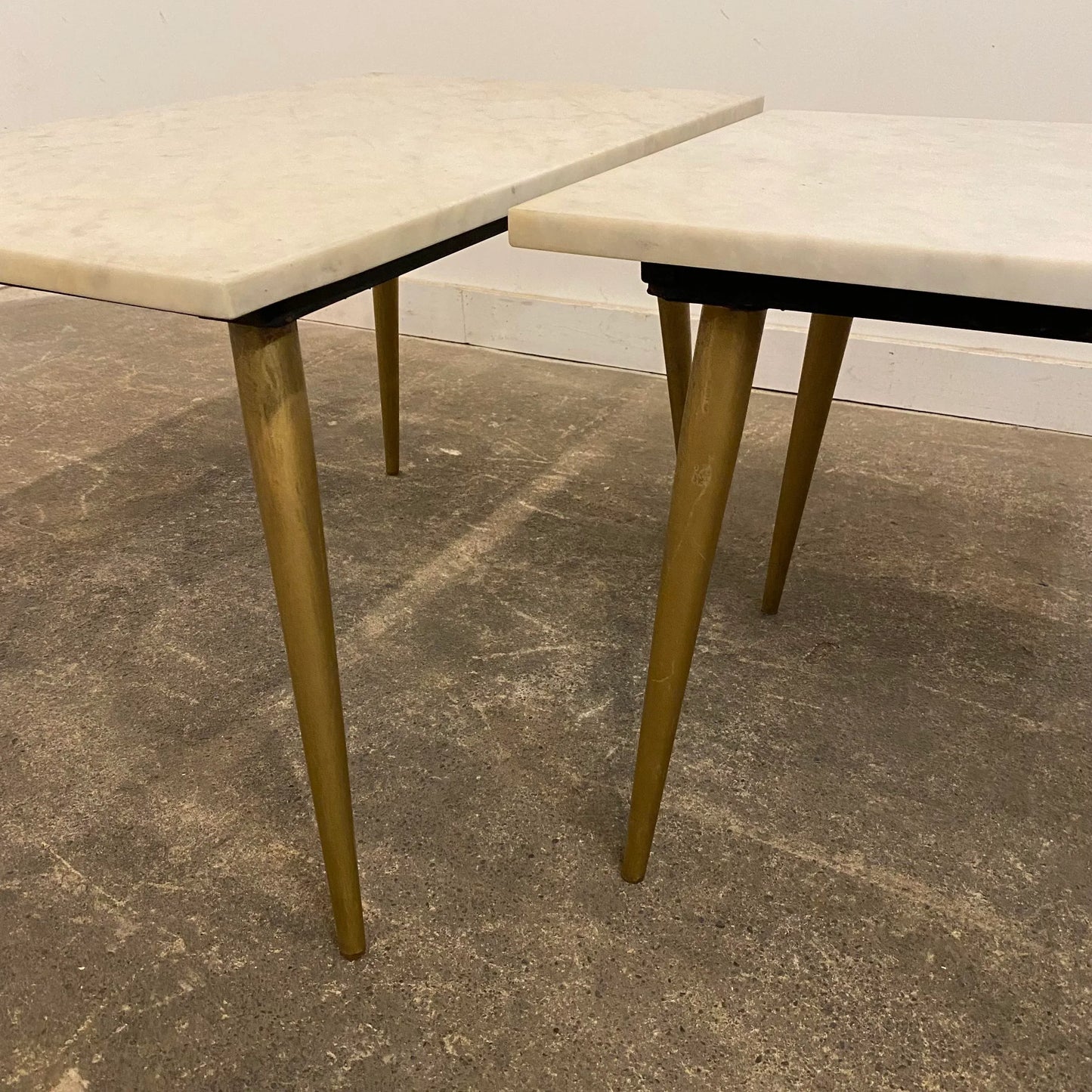 Mid 20th Century Modern Marble Side Tables With Brass Legs - a Pair
