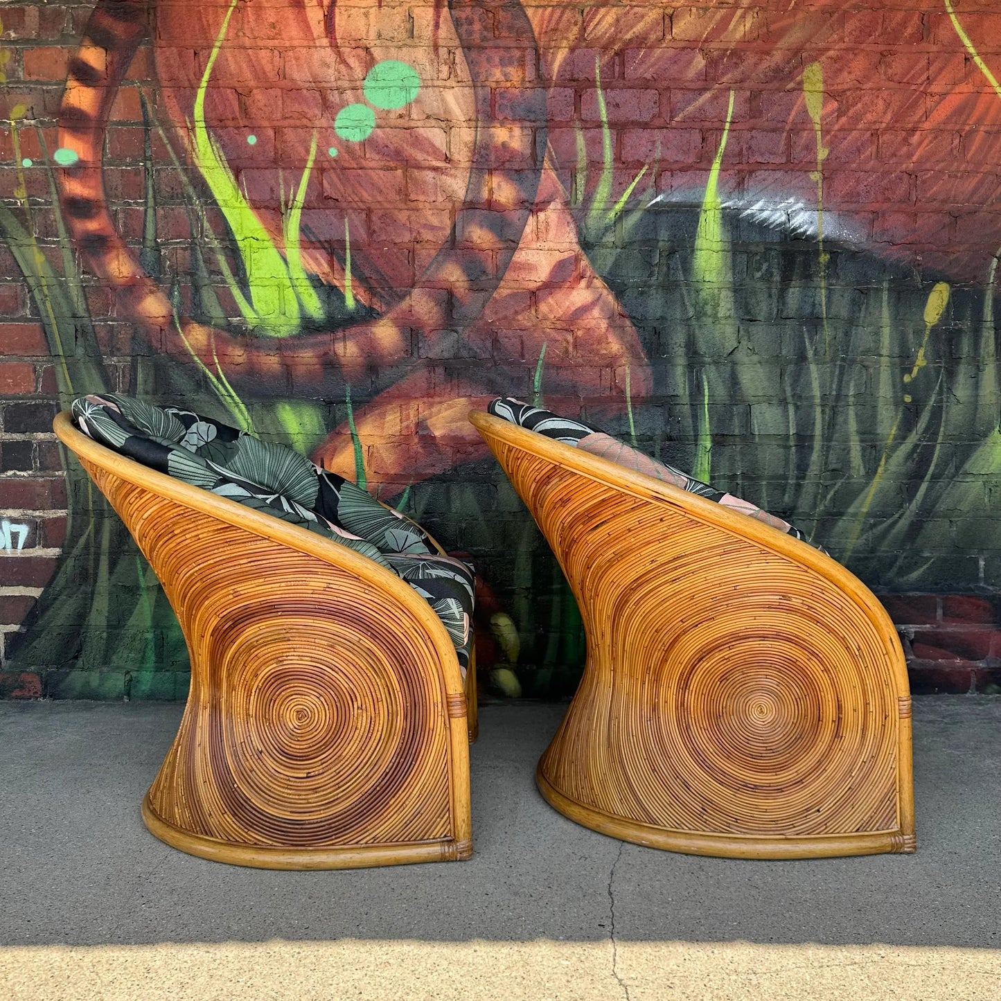 Pair of Gabriella Crespi Pencil Reed Chairs by Comfort Designs Reupholstered