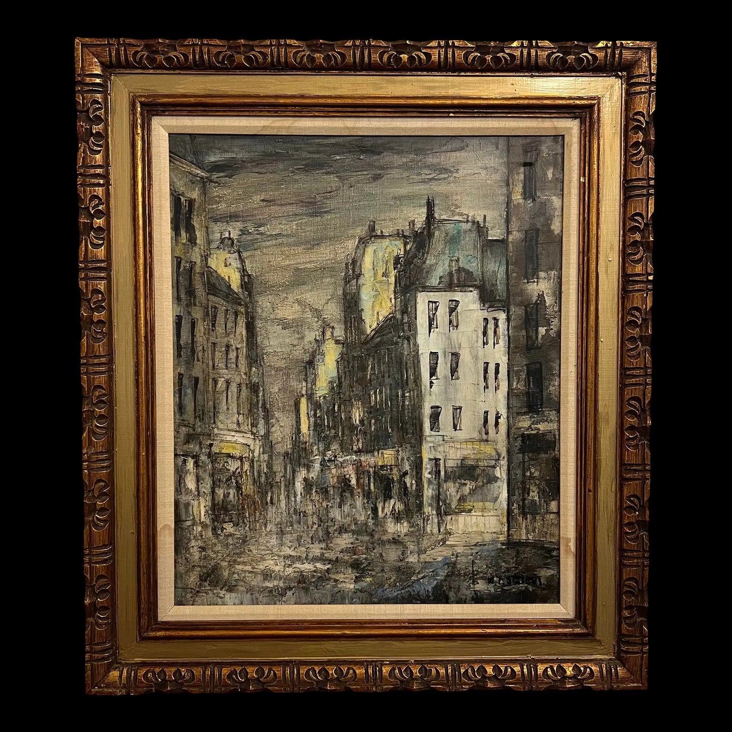 Mid 20th Century Framed Oil on Canvas Cityscape by W. Stevens