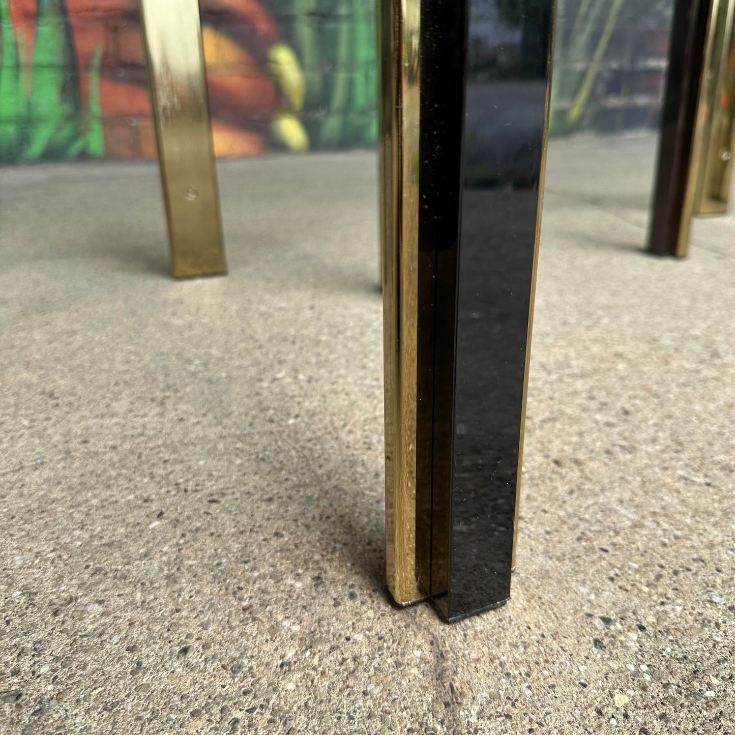 Pair of Glass and Brass and Smoked Chrome Solid Steel Side Tables