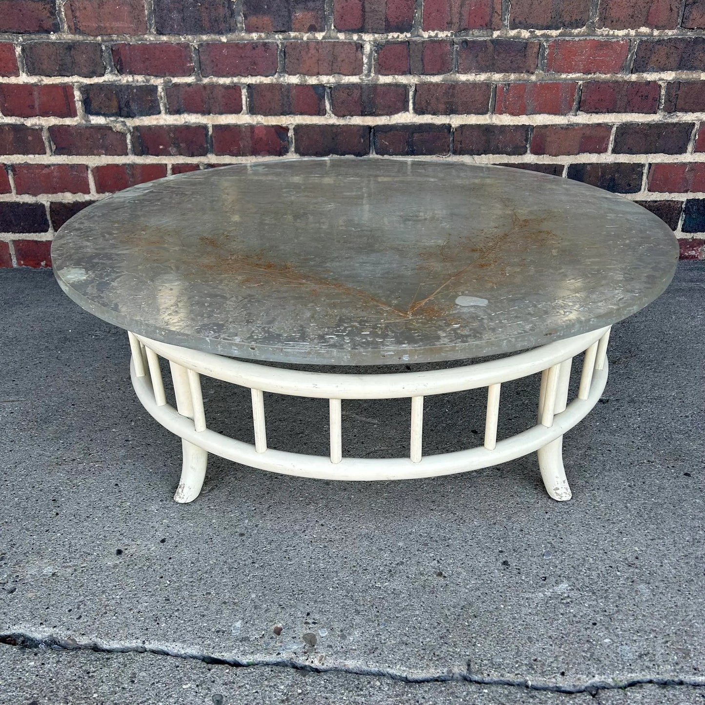 Tommi Parzinger Rattan Outdoor Round Coffee Table Willow and Reed