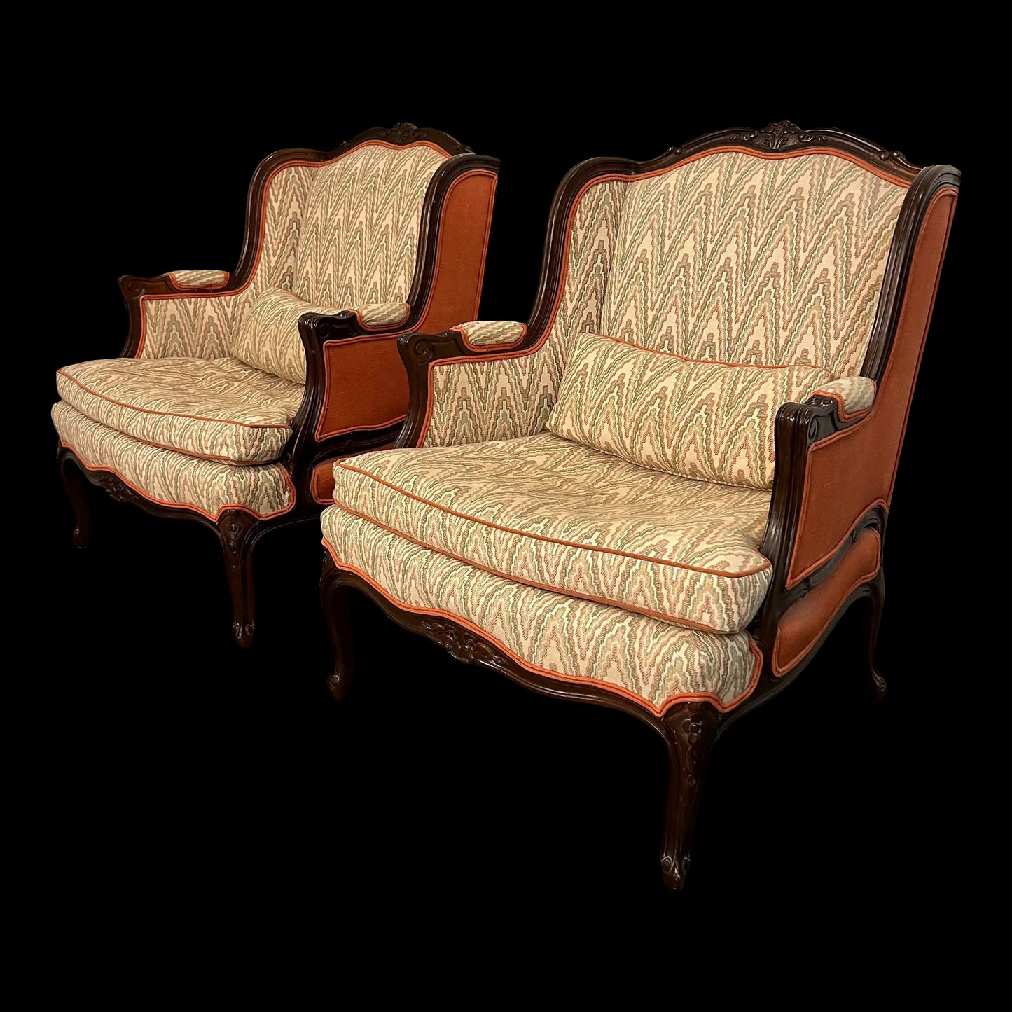 Pair of Antique Wing Back Club Chairs French Provincial