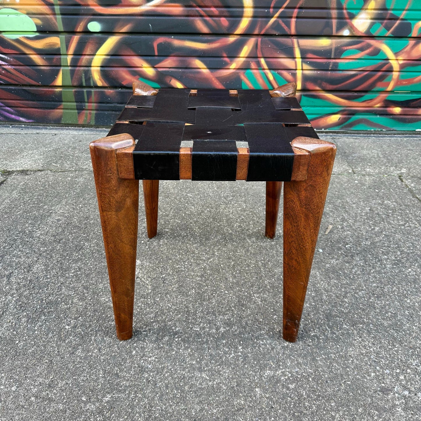 Edmund Spence Style Leather Woven Stool