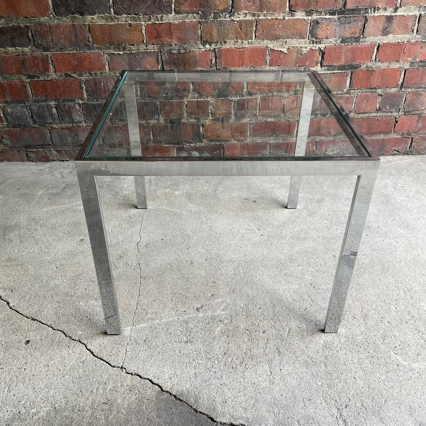 Vintage Chrome Square Side Table In the Style of Milo Baughman