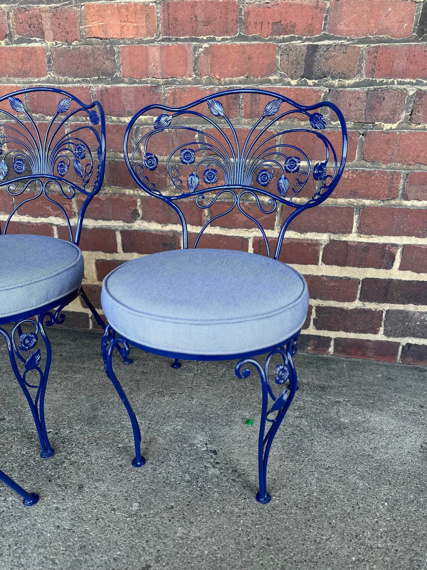 Vintage Whimsical Patio Dining Set 6 Chairs and Table Professionally Powder Coated and Upholstered