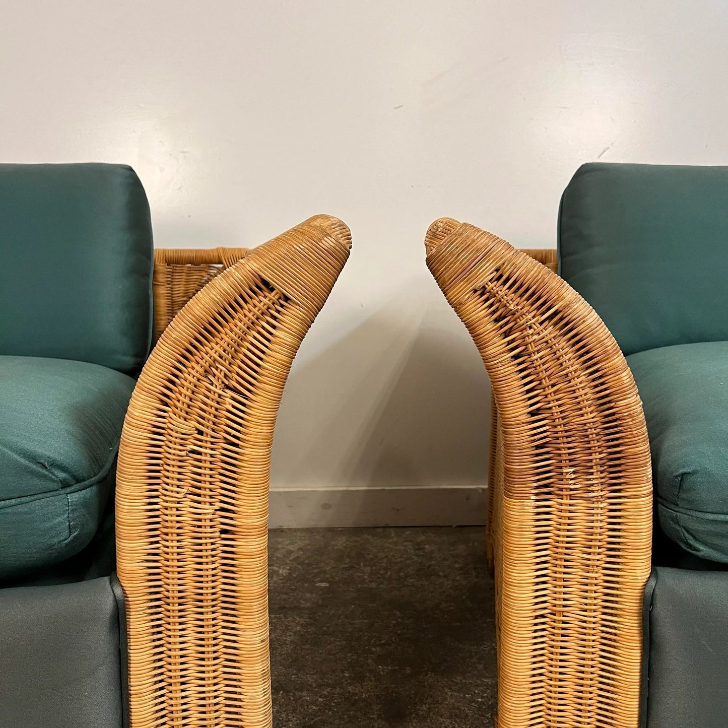 Pair of Large Cube Wicker Lounge Club Chairs
