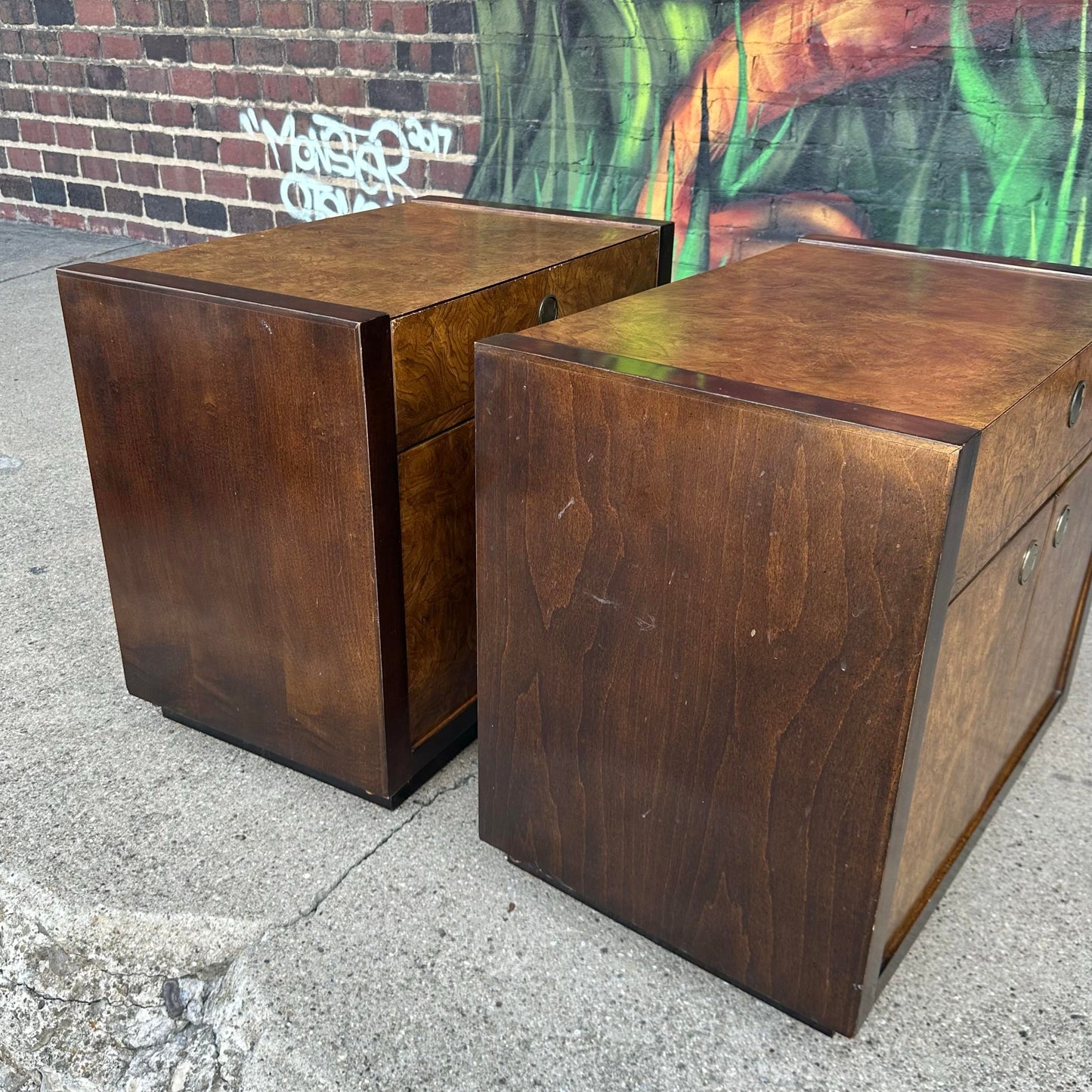 Pair of Century Furniture Burl Wood Nightstands End Tables