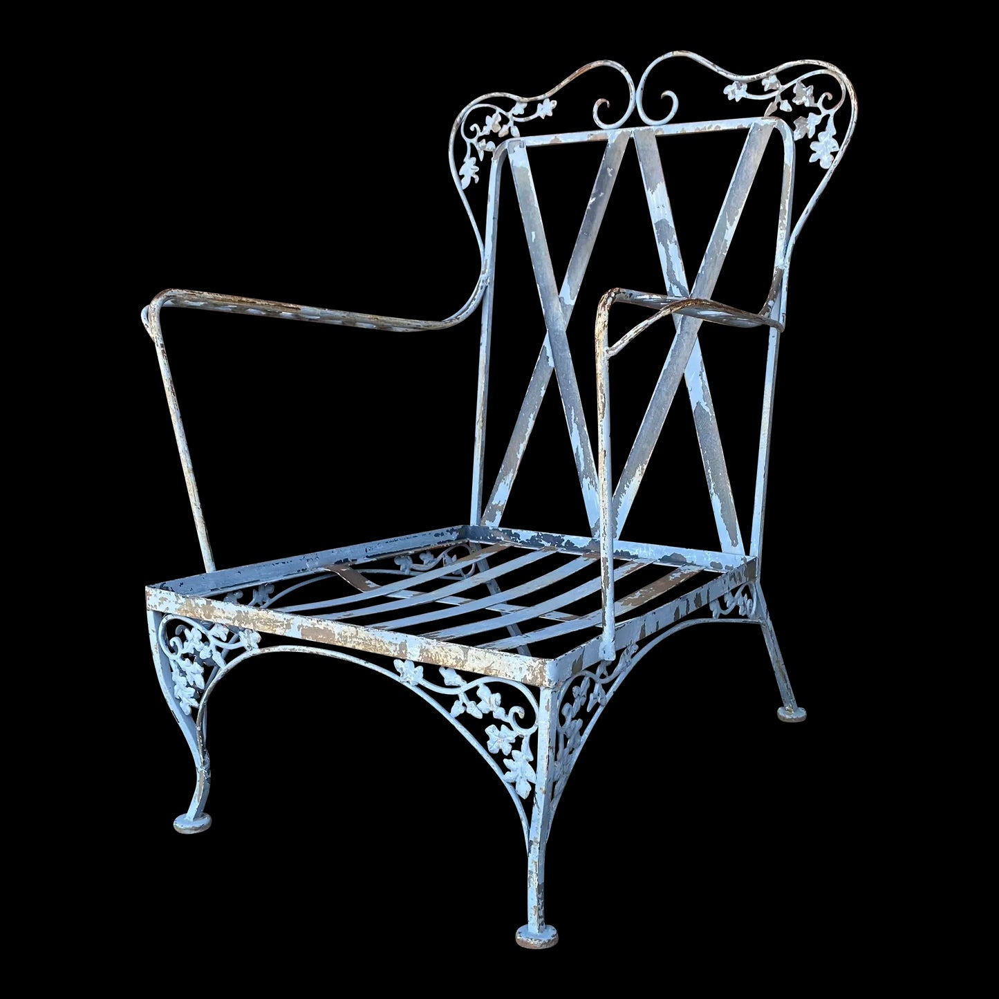 Mid Century Woodard Wrought Iron Outdoor Lounge Chair Early New Orleans Pattern