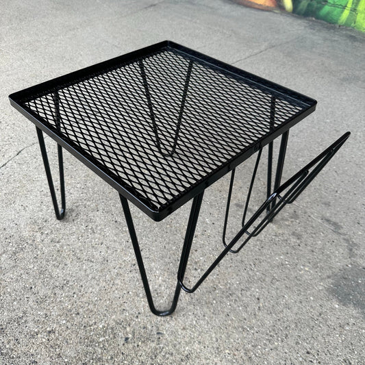 Reupholstered and Powder Coated Hairpin Leg Magazine Rack Ottoman