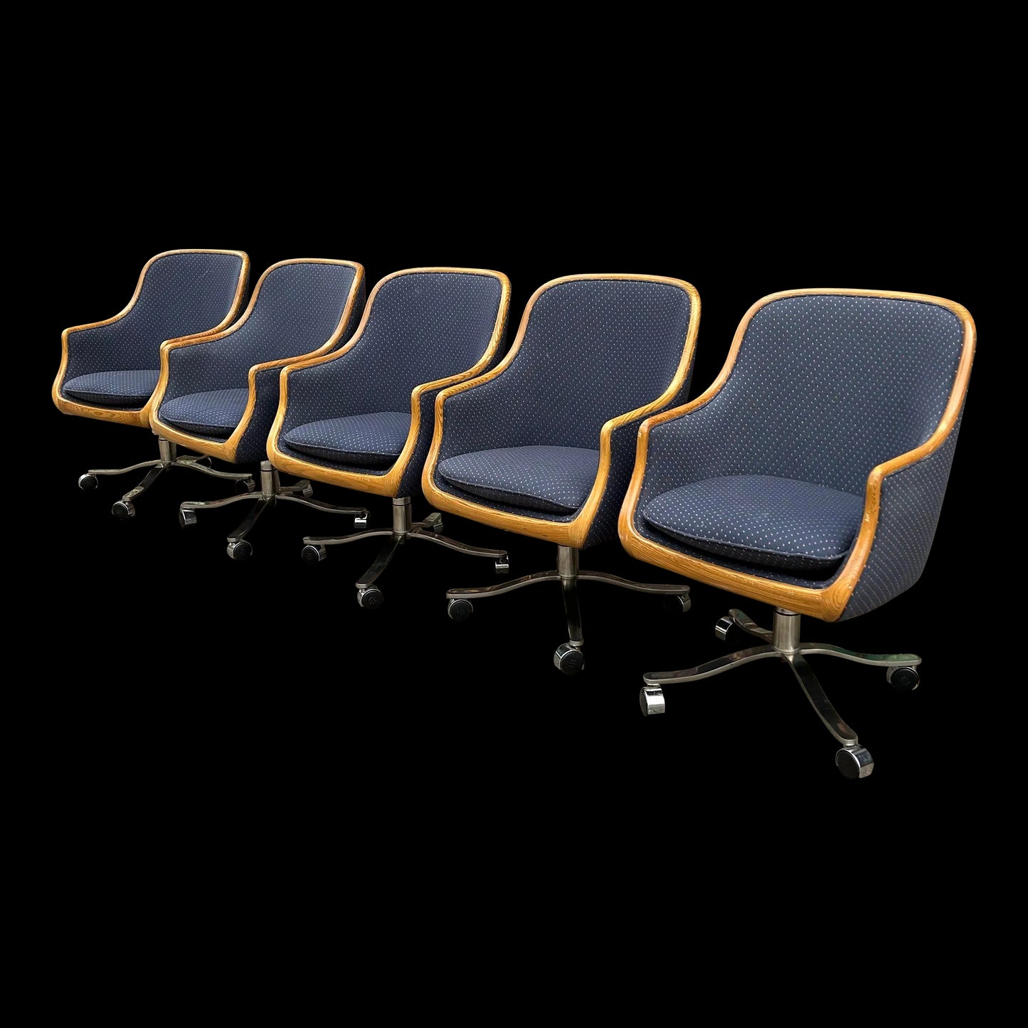 Set of 5 Ward Bennet Office Chairs Bentwood Stainless Polished Base