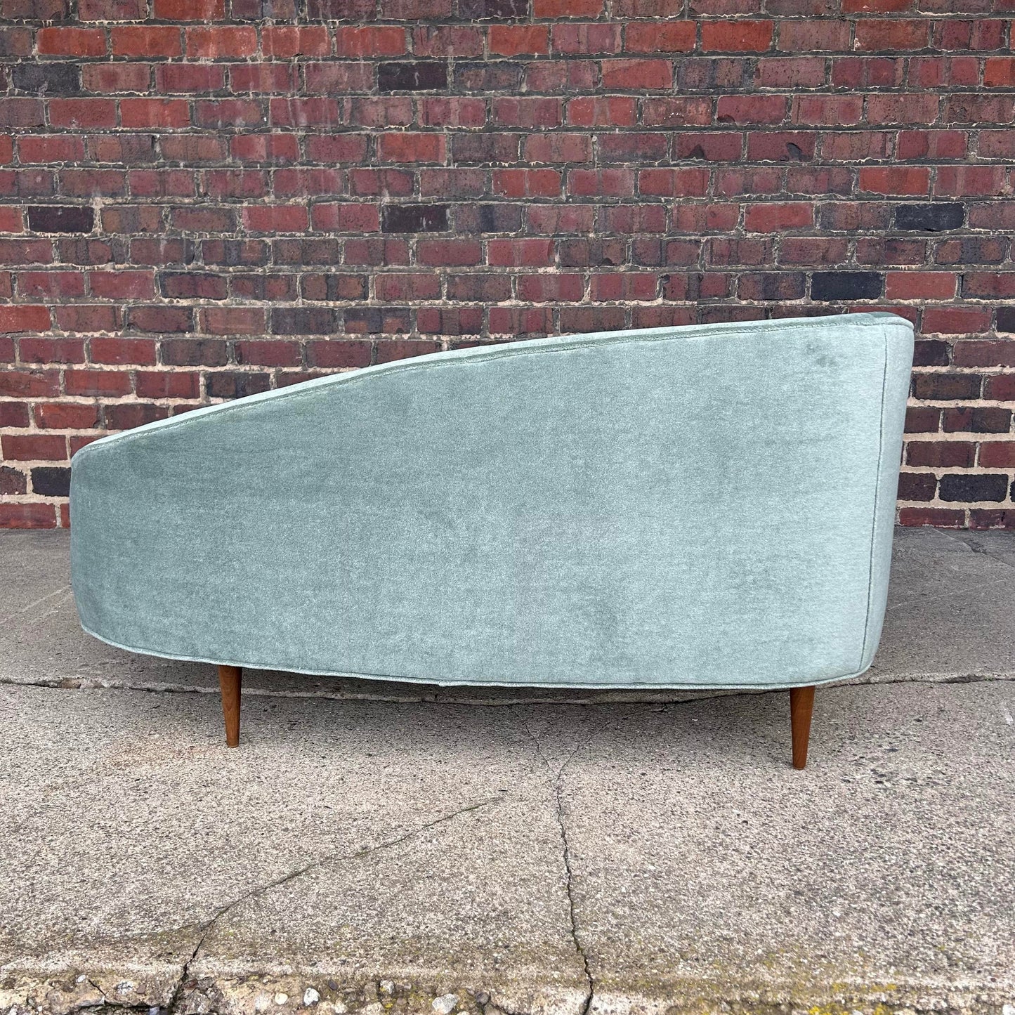 Vintage Chaise Lounge Covered in a Lush Velvet Faux Mohair Light Blue Green