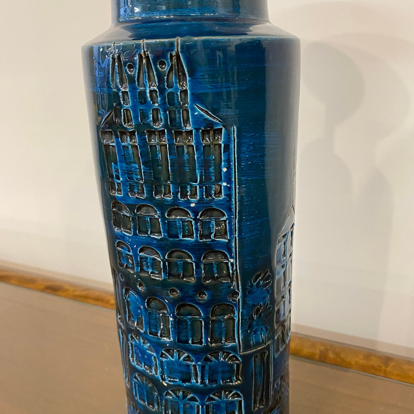 1950s Mid-Century Blue Italian Vase Bittosi or Aldo Lundi Style