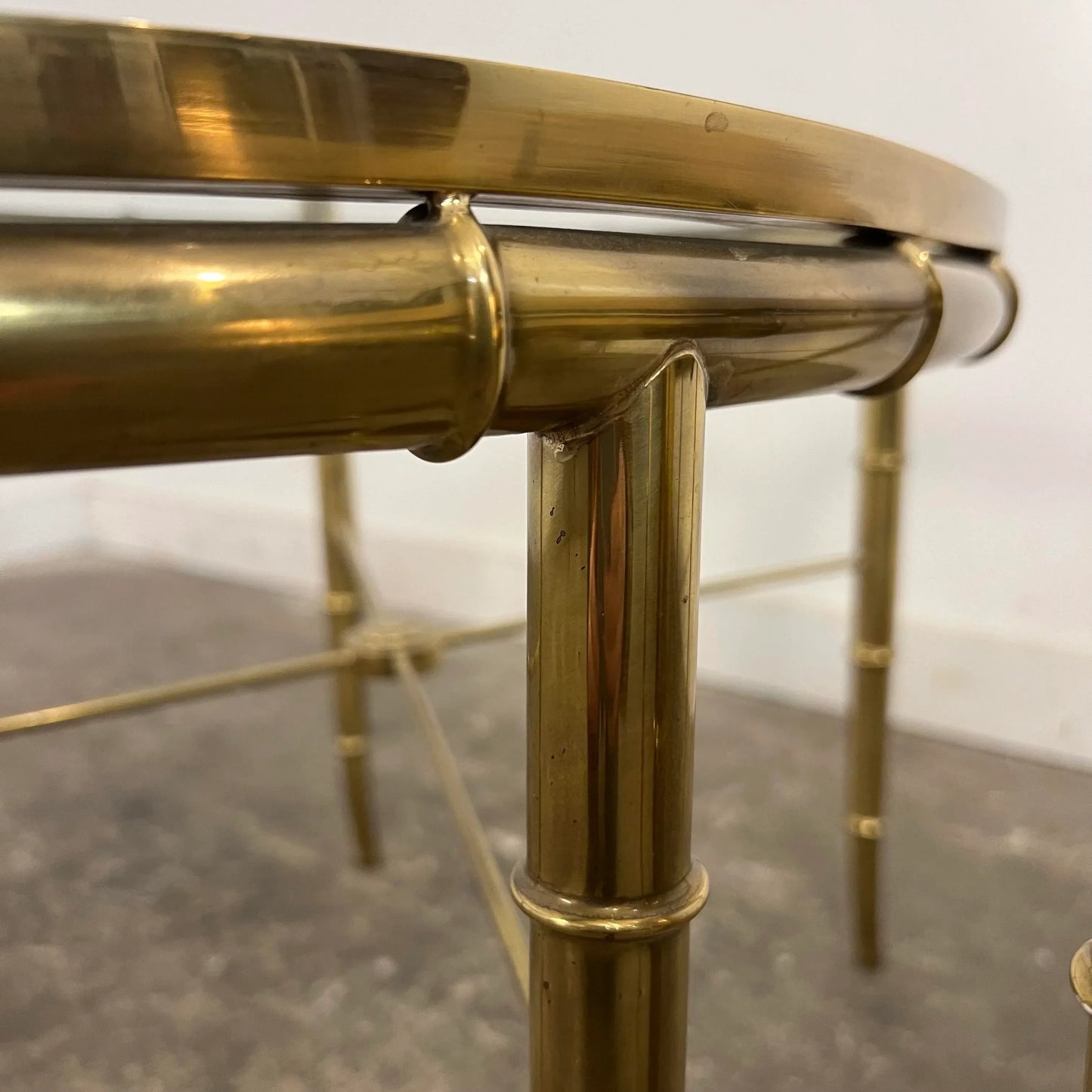 Pair of Faux Bamboo Brass Glass Oval Mastercraft End Tables