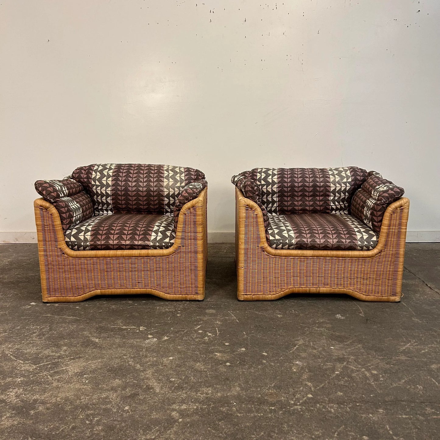 Pair of Wicker Indoor Club Chairs by Jack Cartwright for Founders 1970s