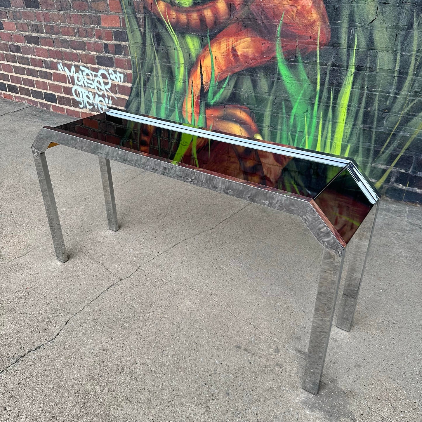 Chrome and Smoke Mirrored Console Table Style of Milo Baughman