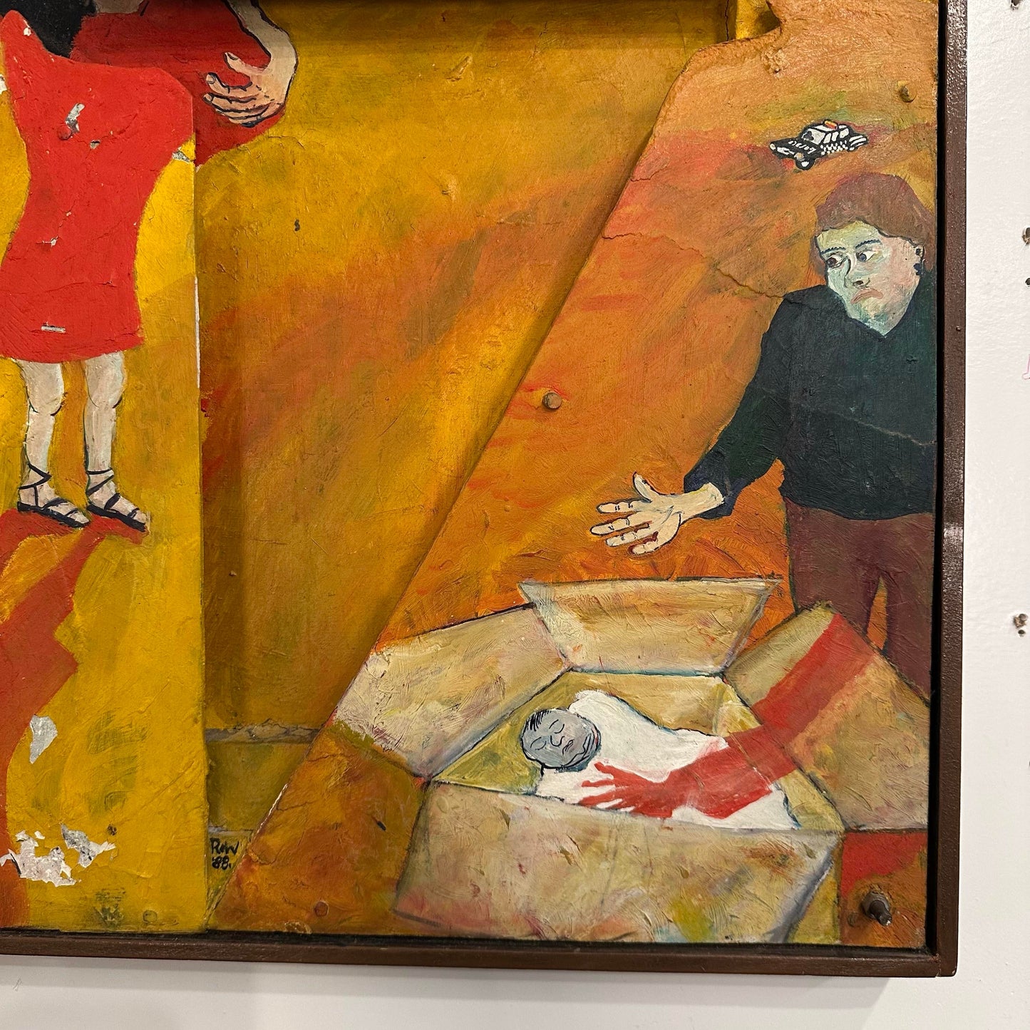 R W Multi Dimensional Modernist Surreal Painting Assemblage Figures