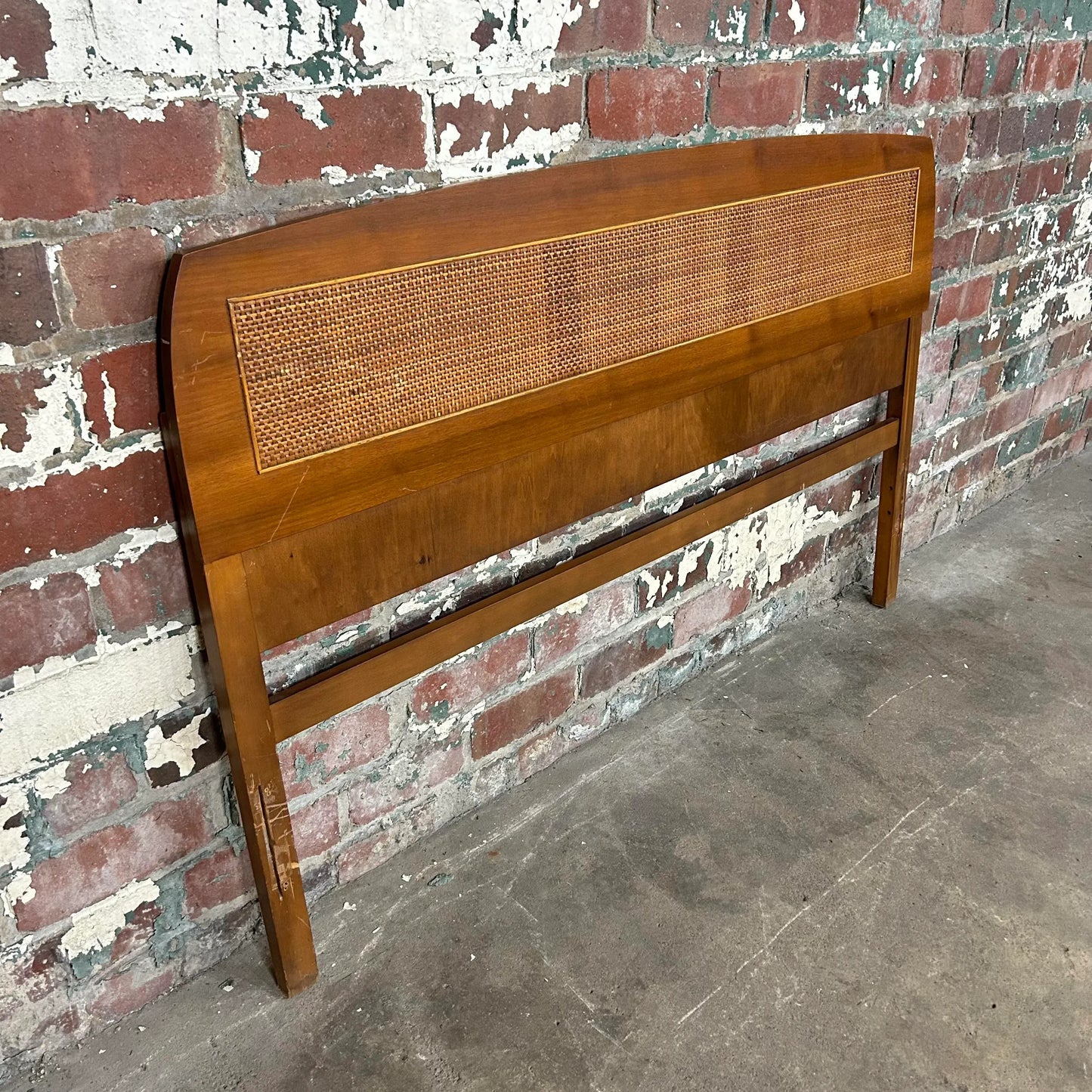 Mid Century Modern Wood and Cane Full Size Headboard