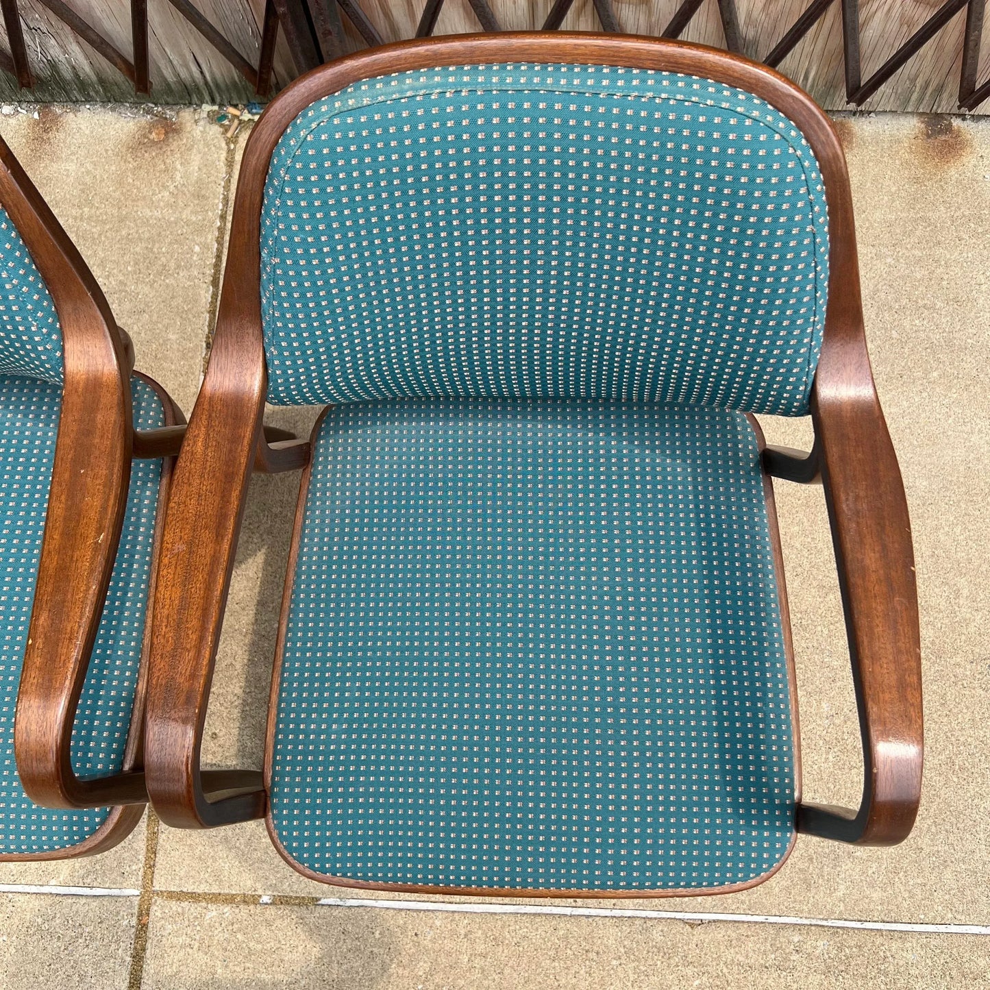 Pair of Bentwood Office Chairs by Don Pettit for Knoll Blue and White Fabric