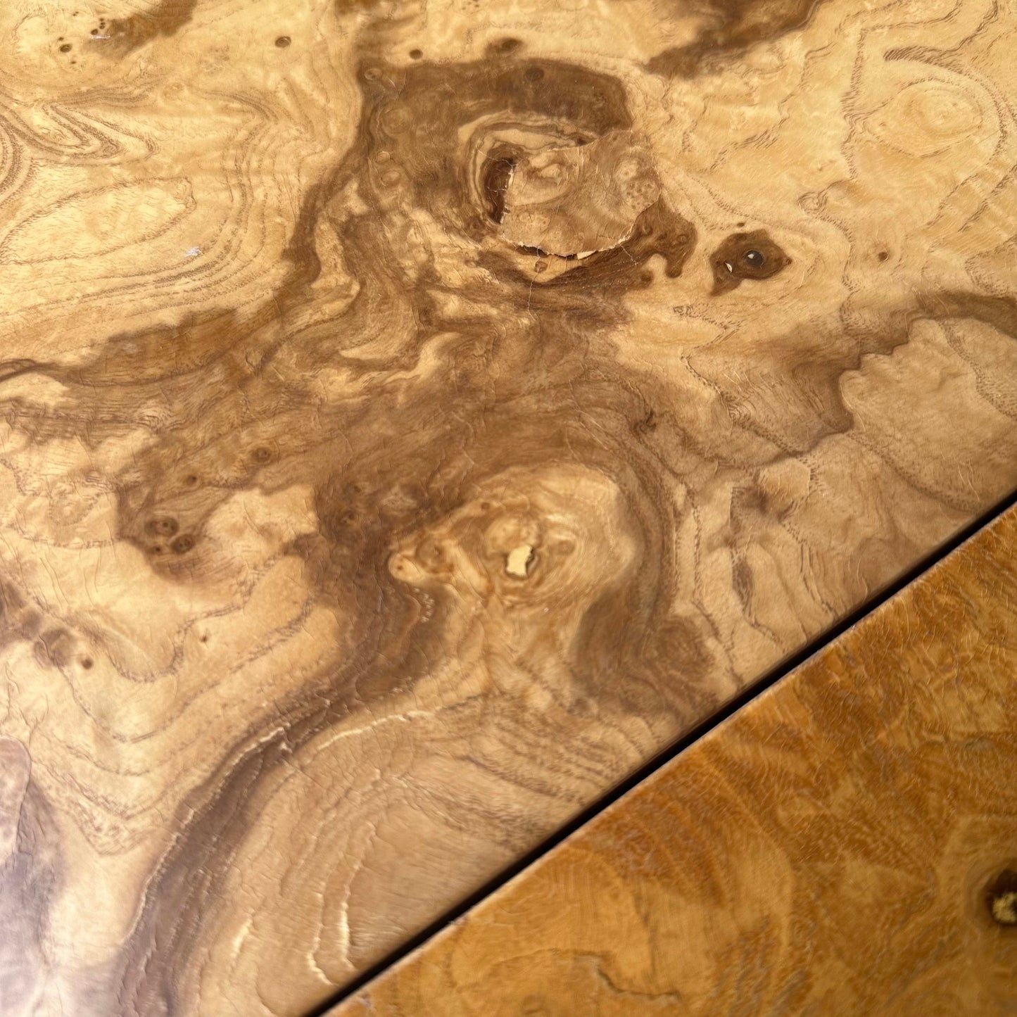 Milo Baughman Burlwood Dining Table Olive Wood