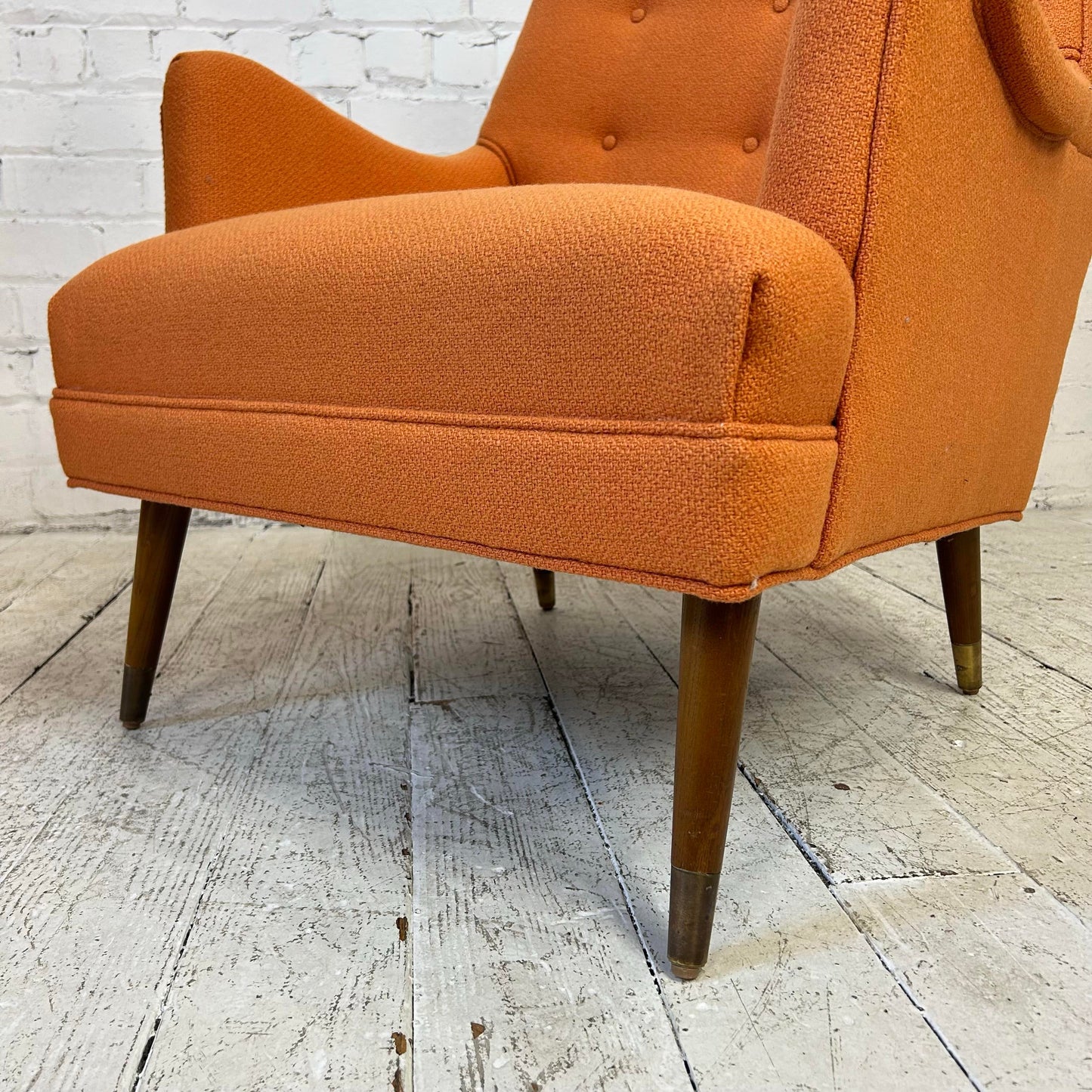 Reupholstered Pair of Orange Mid Century Modern Lounge Chairs