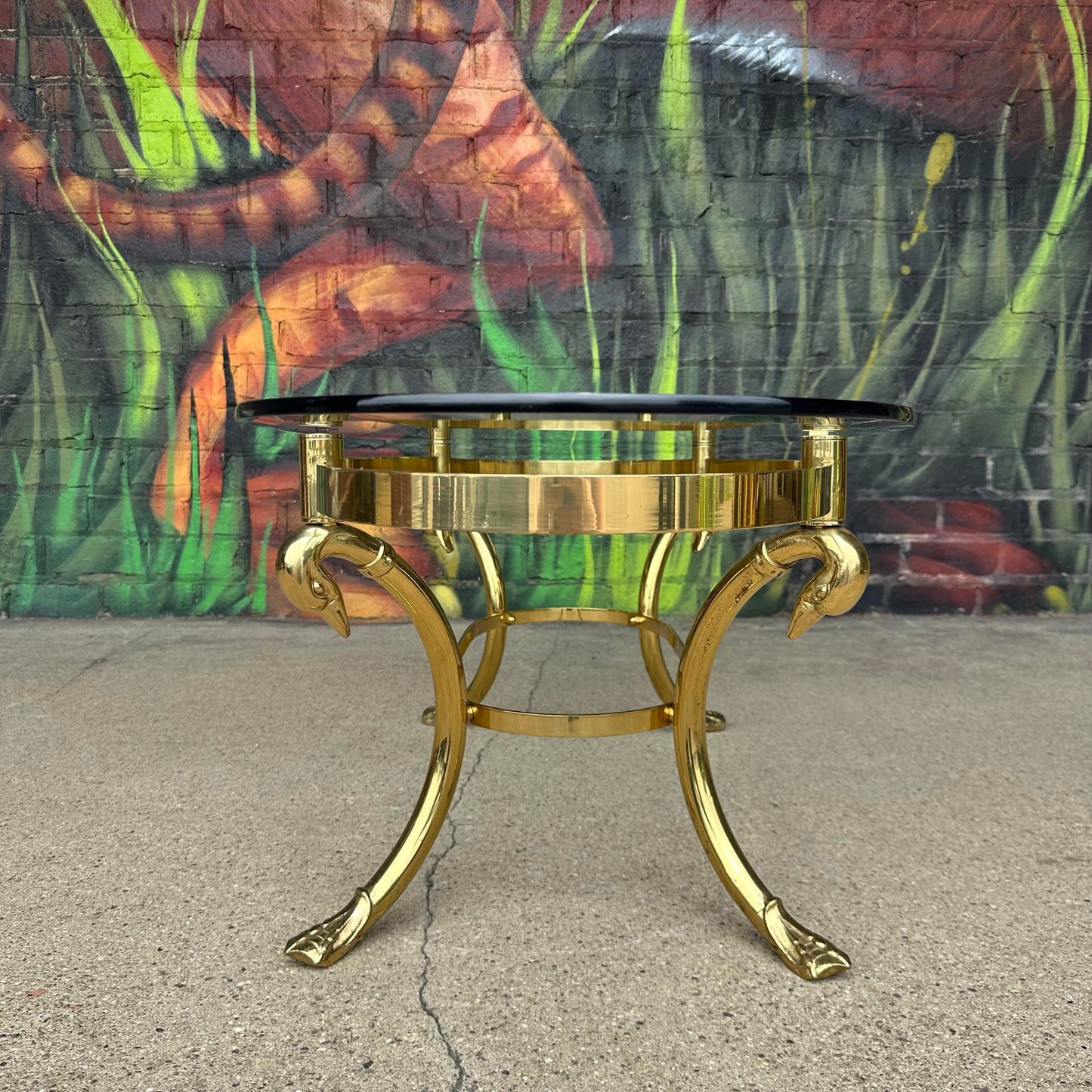 Vintage Italian Swan Head Oval Coffee Table in the Style of LaBarge