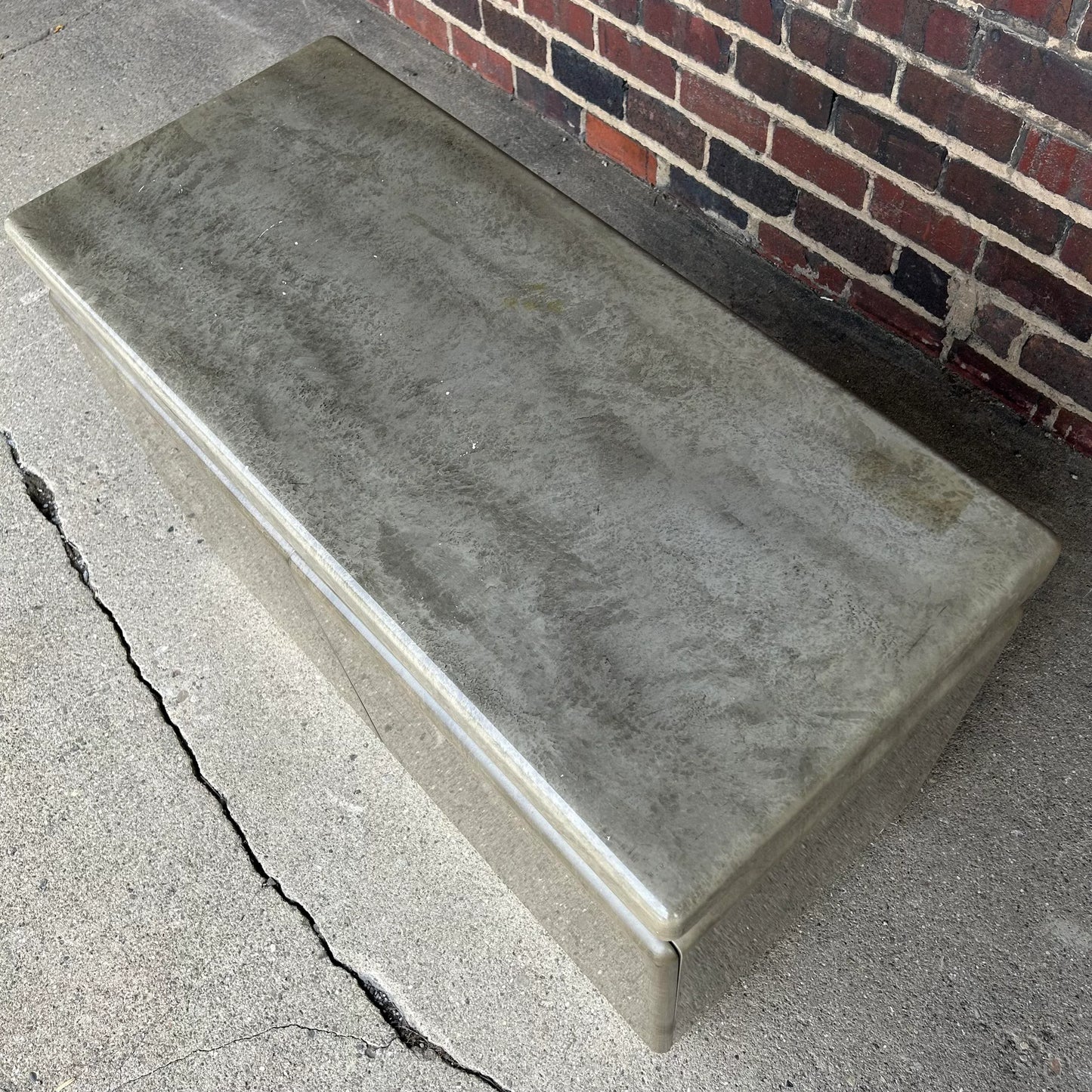 Faux Marble and Brushed Stainless Small Credenza Server Cabinet Post Modern 1980’s Karl Springer Style