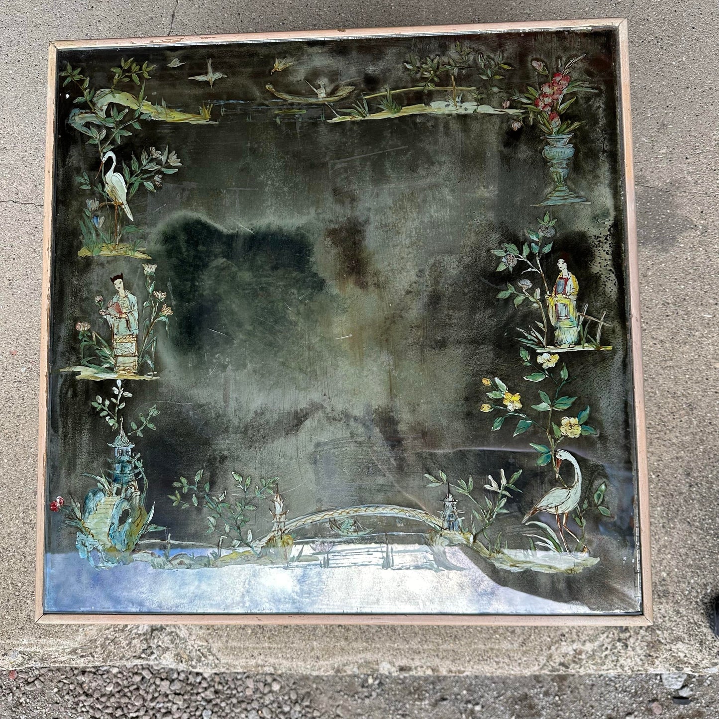 Square Asian Style Hand-Painted Mirrored Coffee Table