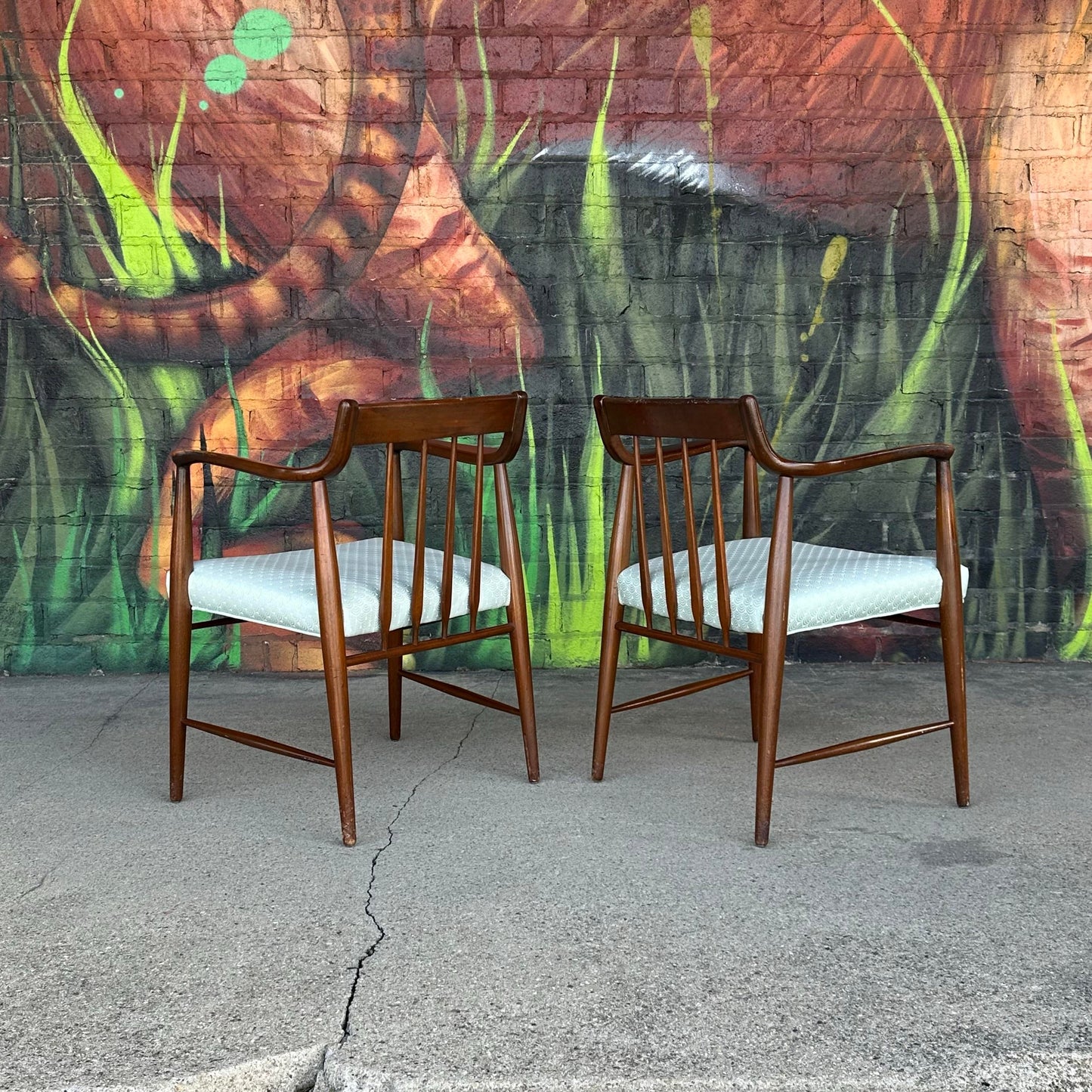 Pair of American Walnut Armchairs by Heritage Henredon