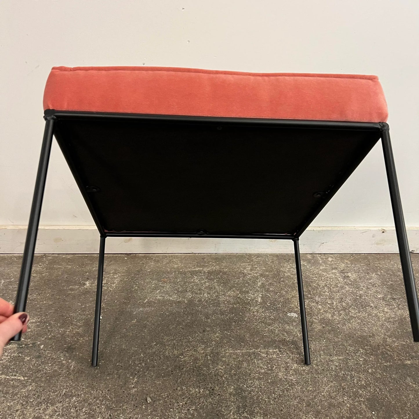 Paul McCobb Style Iron Ottoman Stool Pink Velvet