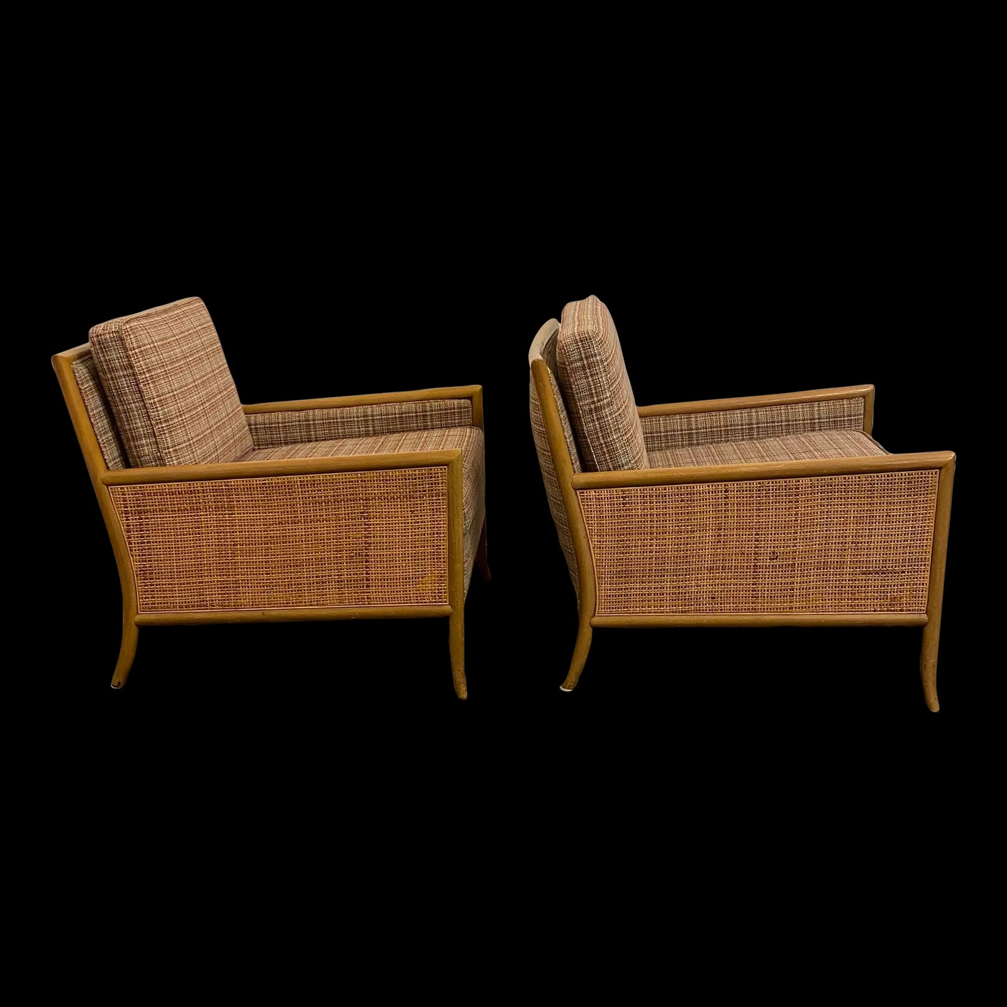 Vintage Pair of TH Robsjohn-Gibbings Cane-Sided Club Chairs Midcentury Modern
